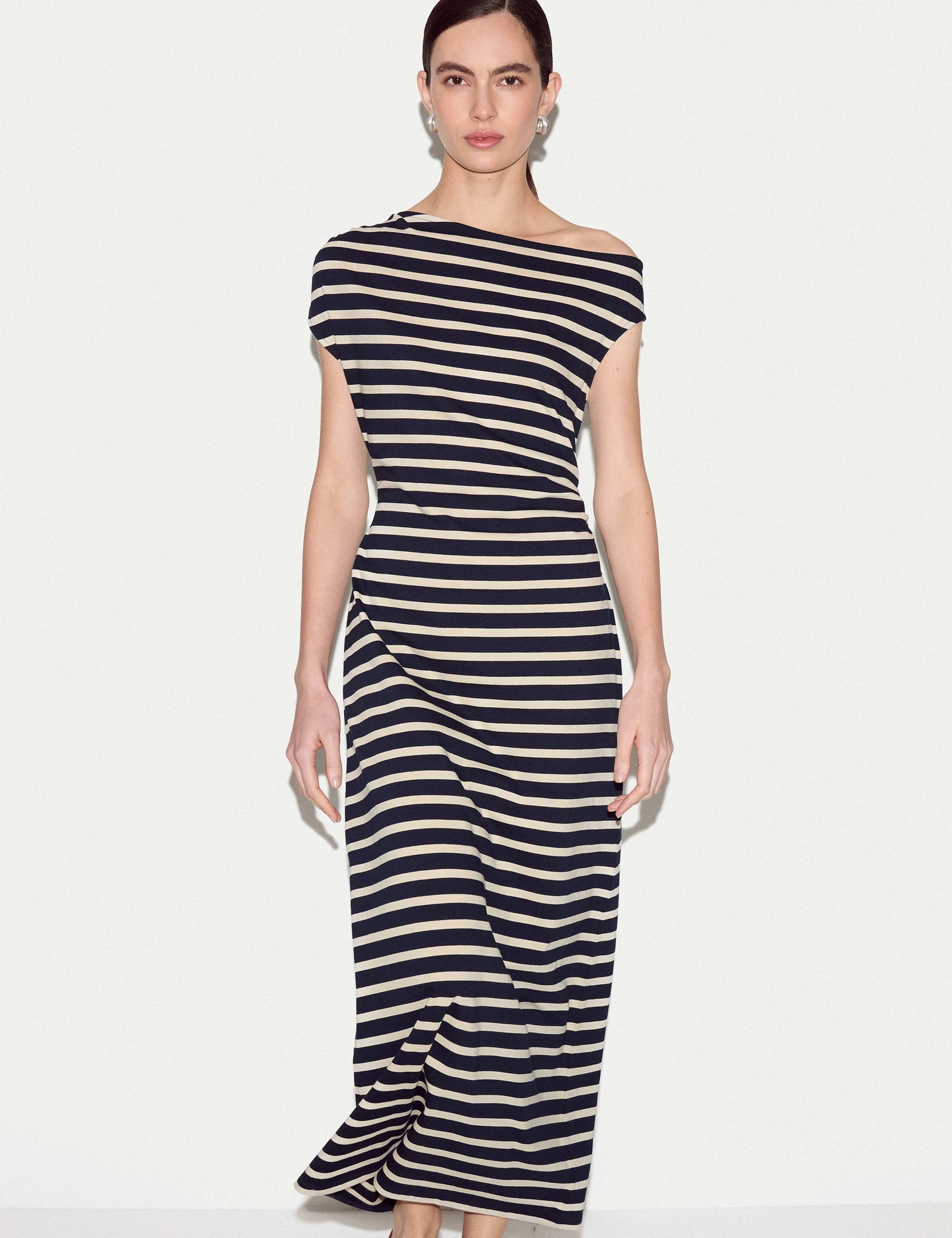 Pure Cotton Striped Asymmetric Midaxi Dress 3 of 5