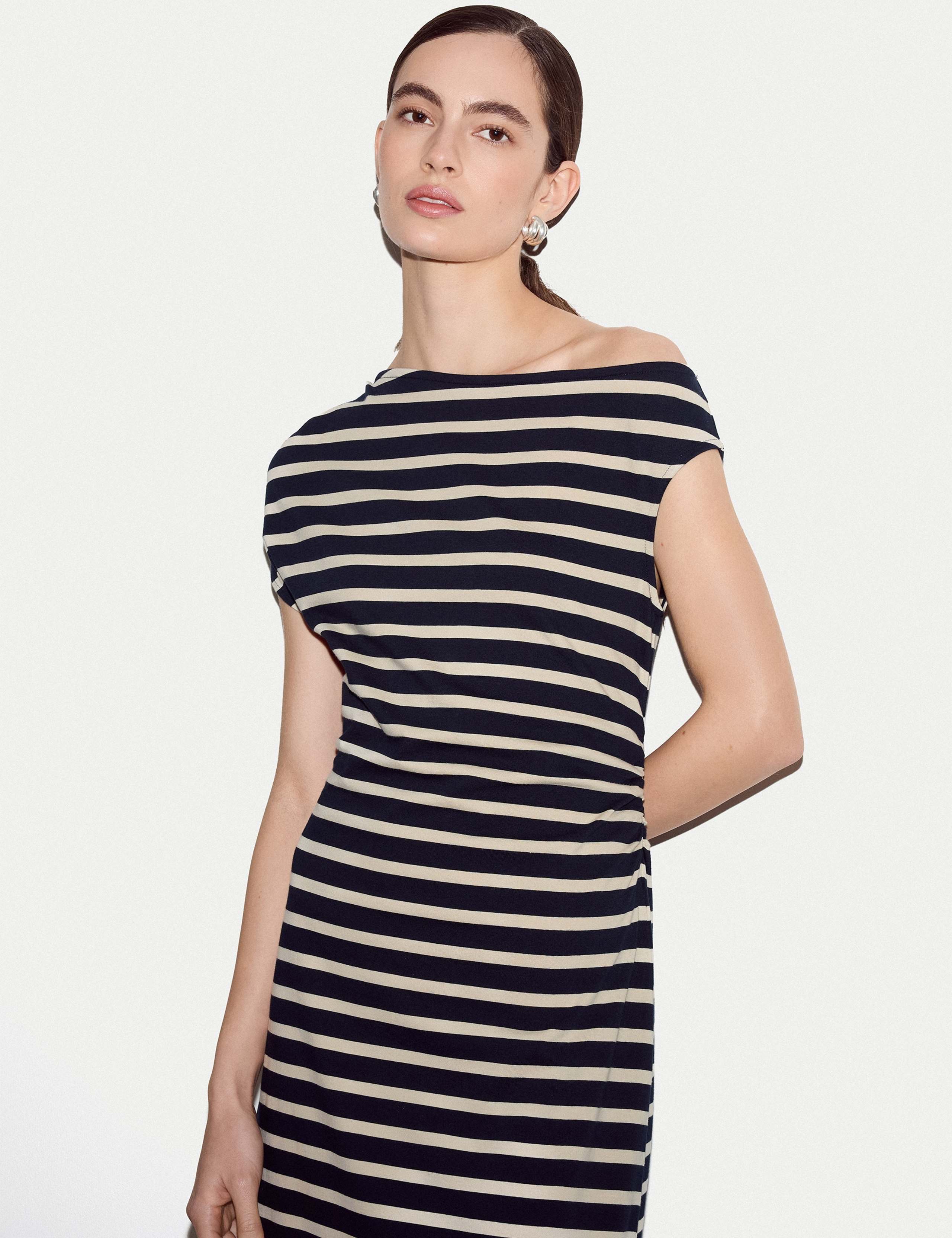 Pure Cotton Striped Asymmetric Midaxi Dress 4 of 5