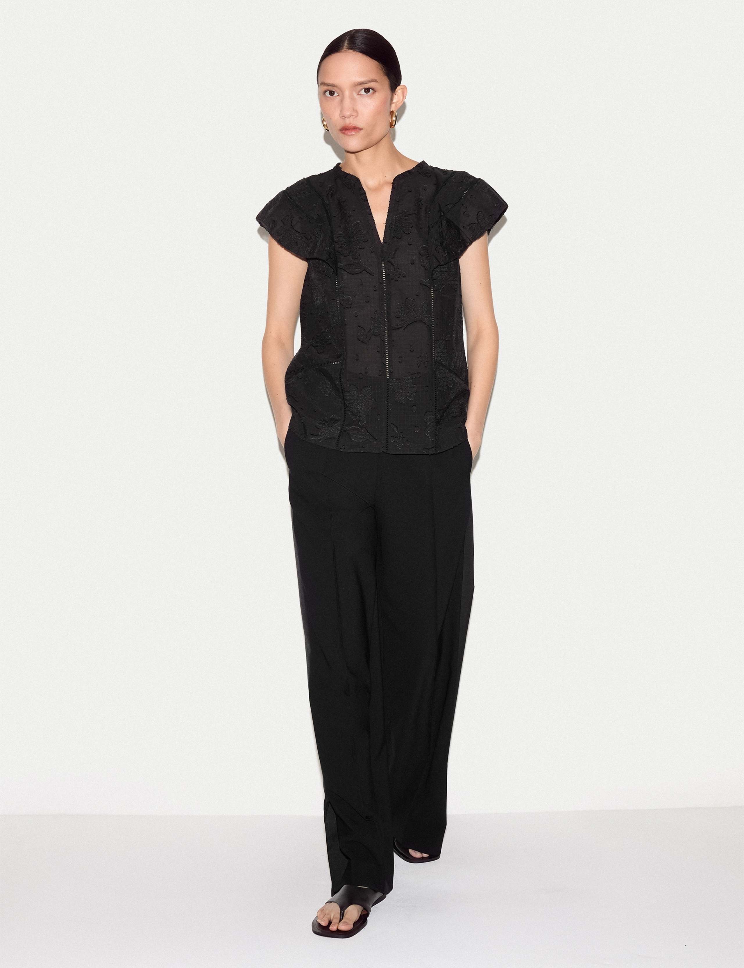 Cotton Blend Embroidered Floral Jacquard Top 3 of 5