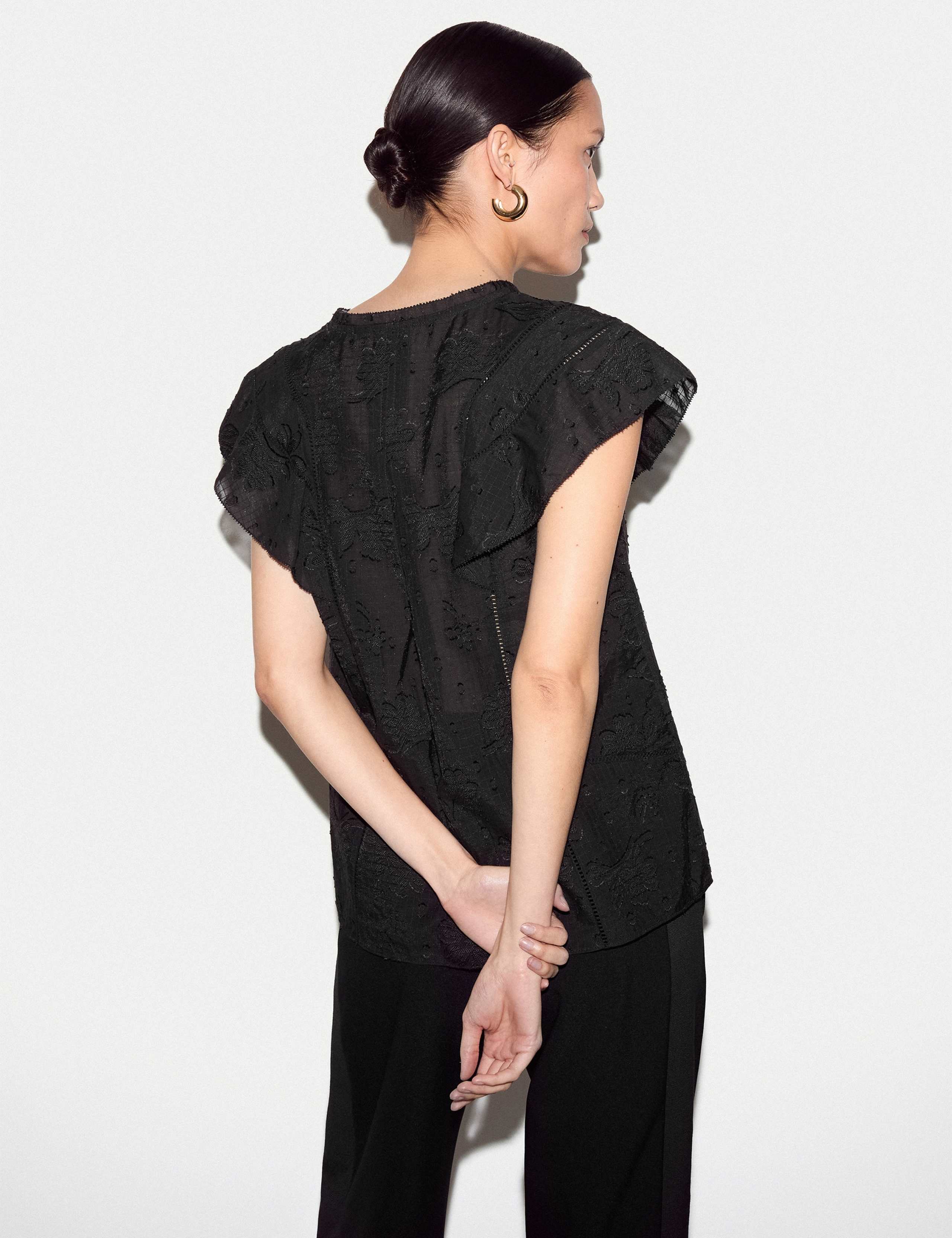 Cotton Blend Embroidered Floral Jacquard Top 4 of 5