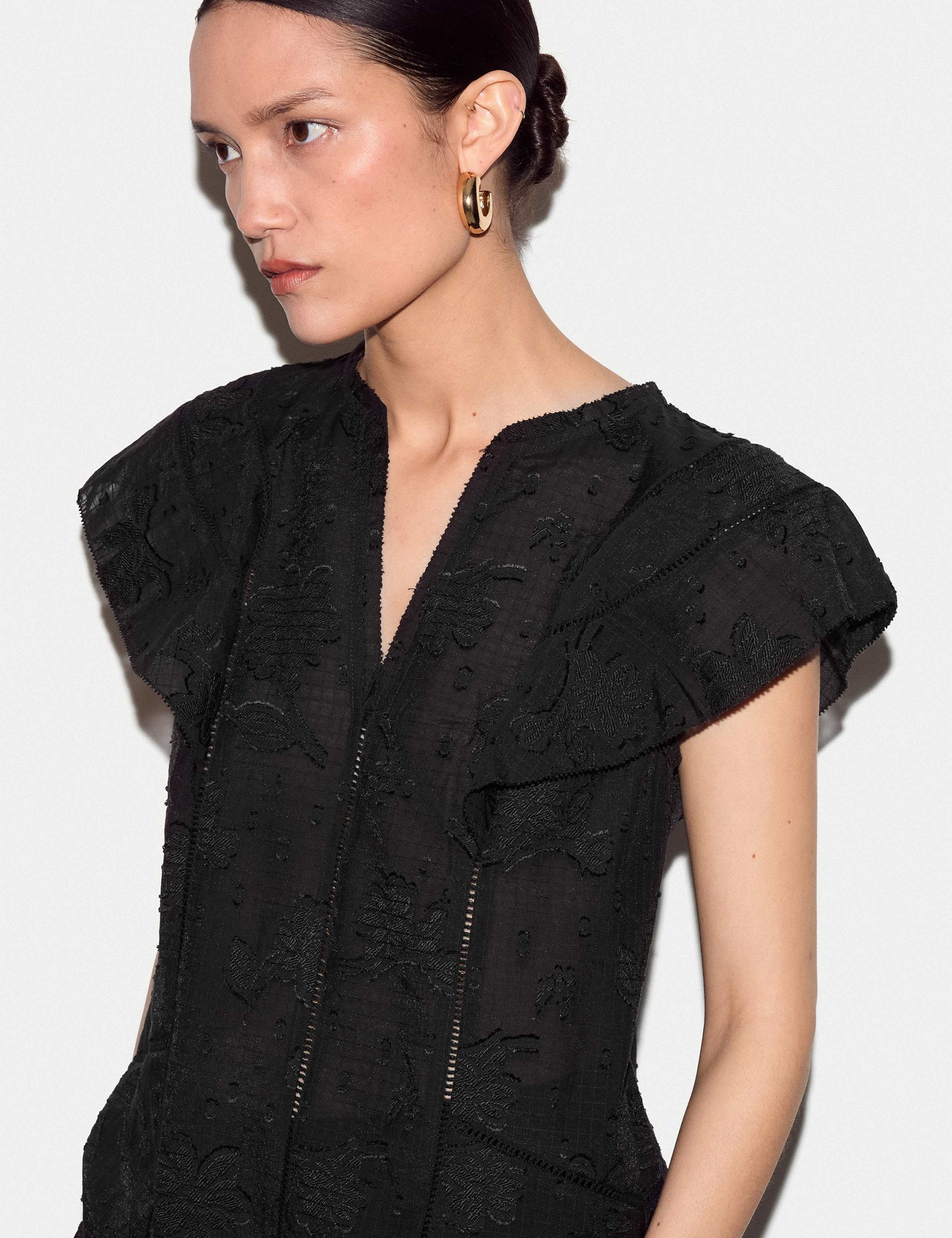 Cotton Blend Embroidered Floral Jacquard Top 5 of 5