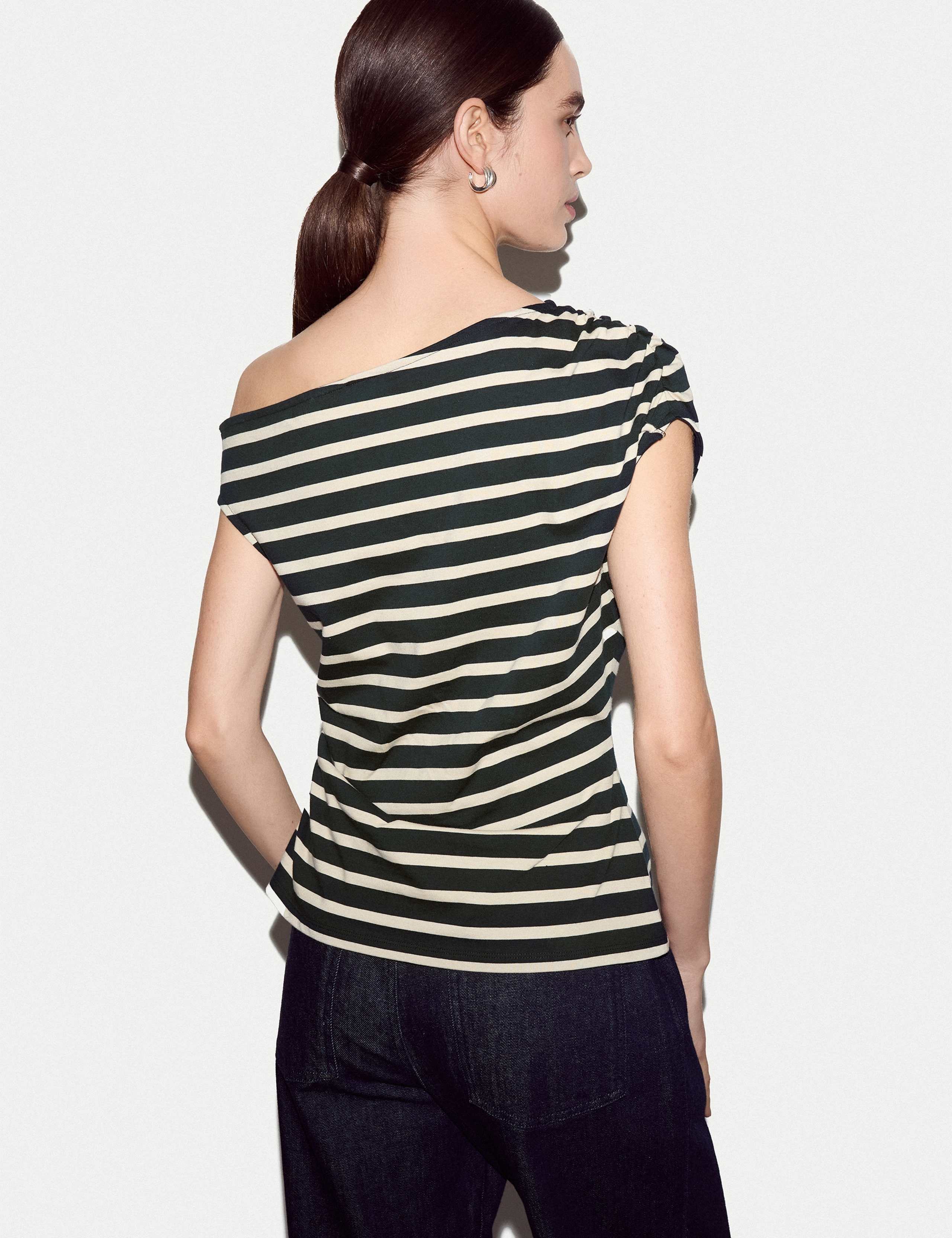 Pure Cotton Striped Off the Shoulder T-Shirt 5 of 5