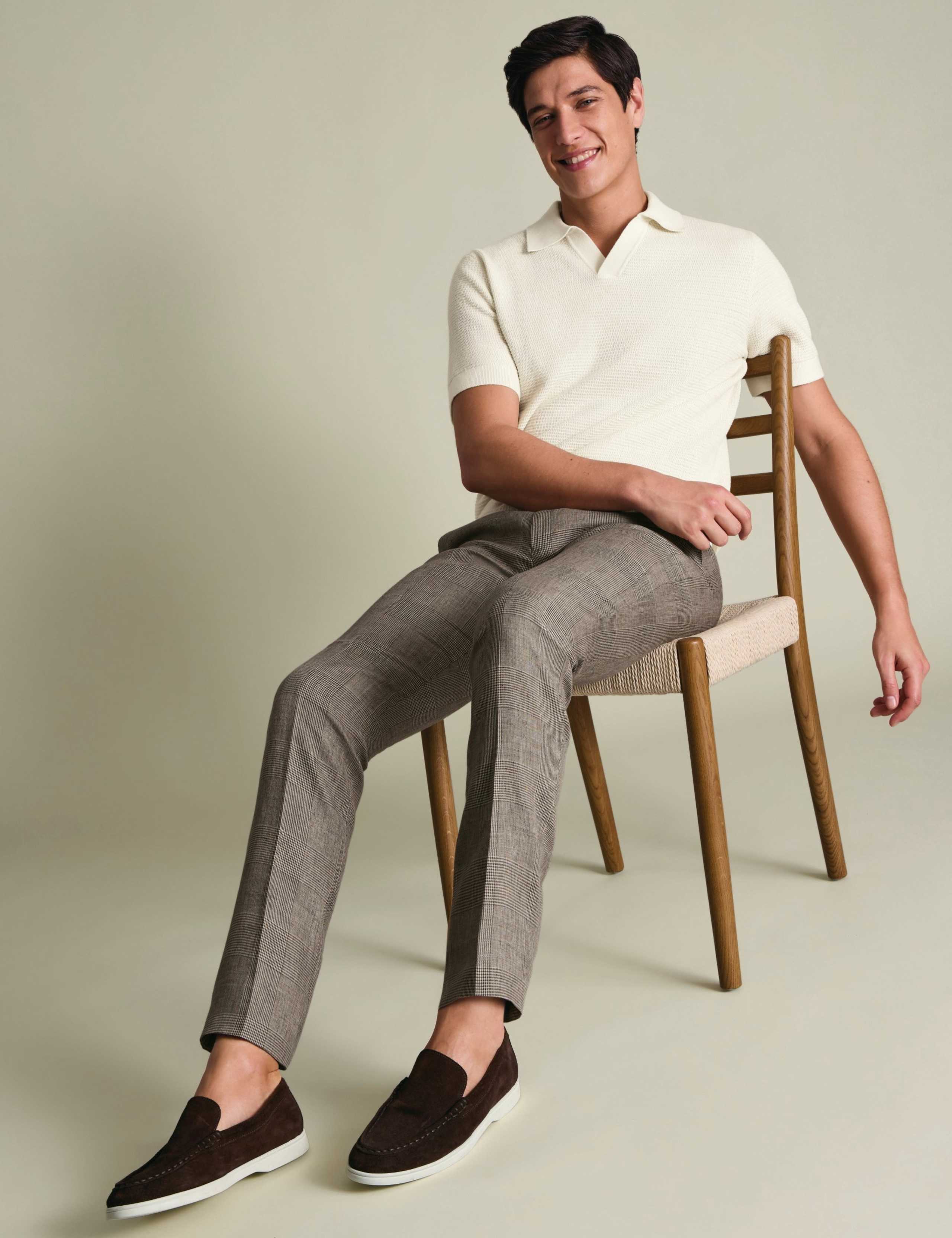 Slim Fit Pure Linen Check Suit Trousers 1 of 6