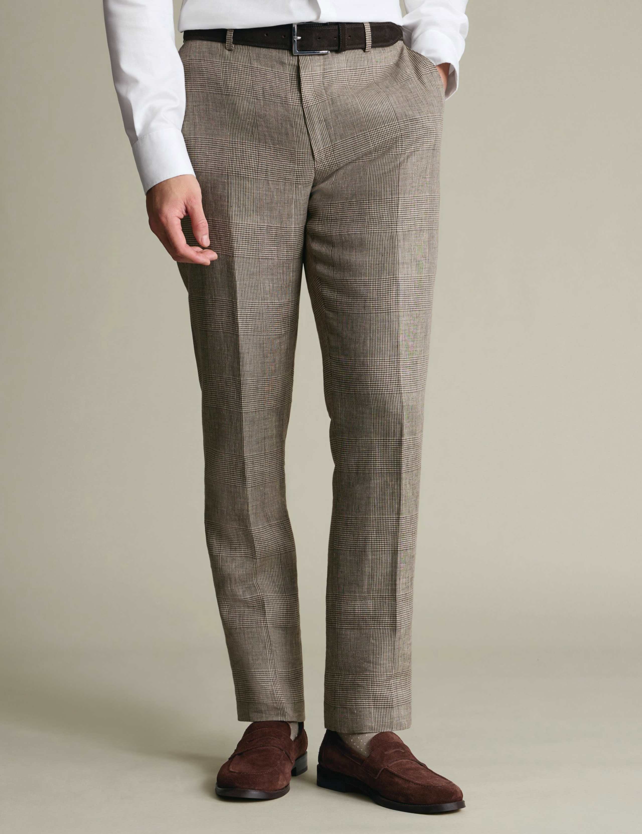 Slim Fit Pure Linen Check Suit Trousers 2 of 6