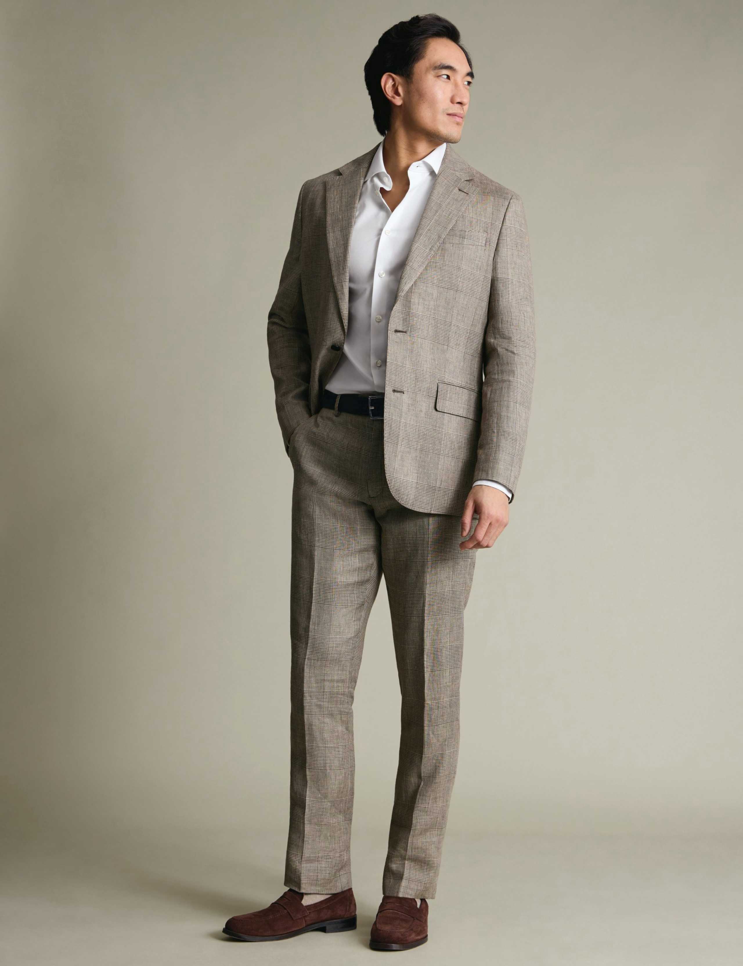 Slim Fit Pure Linen Check Suit Trousers 5 of 6