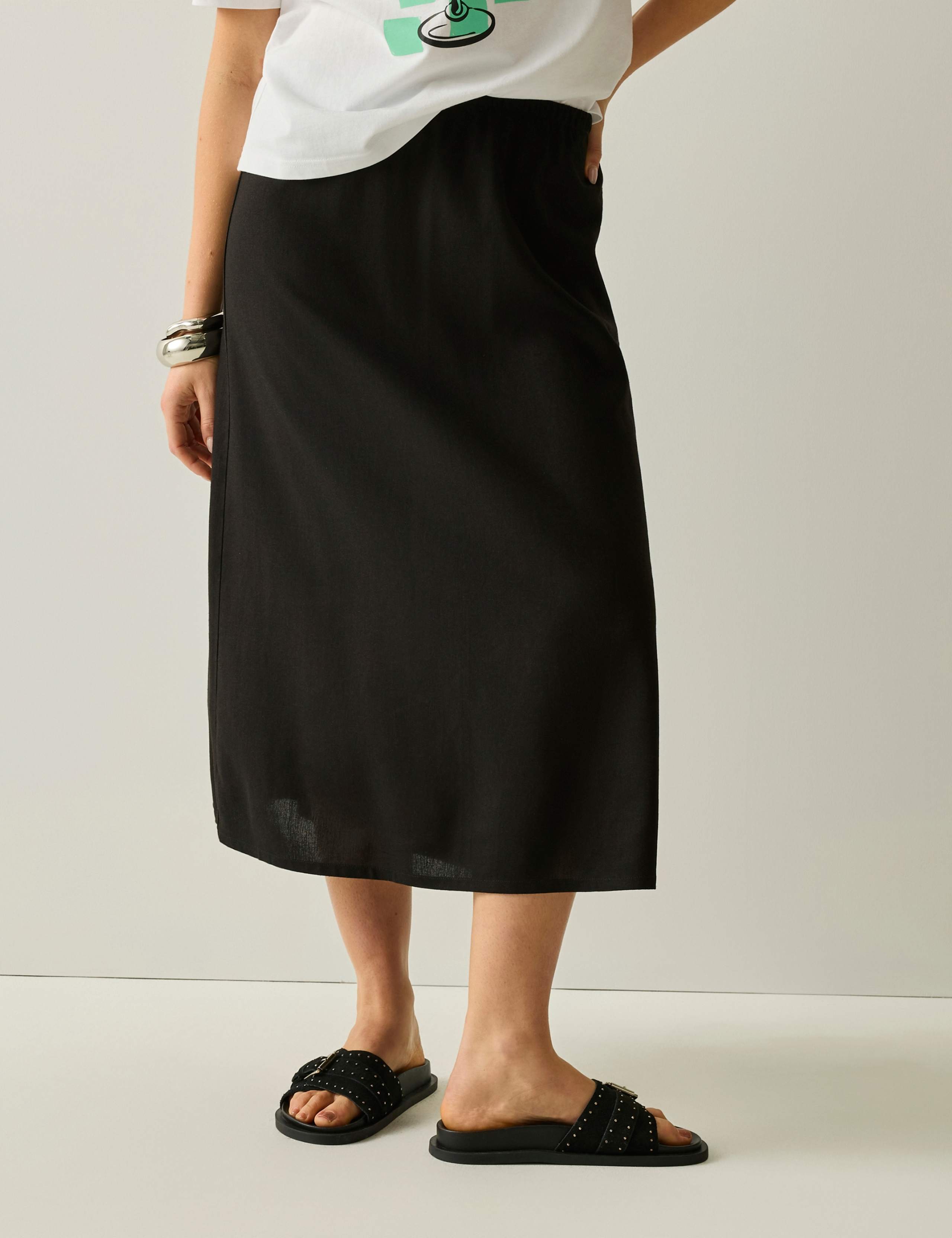 Midi A-Line Skirt with Linen 4 of 5