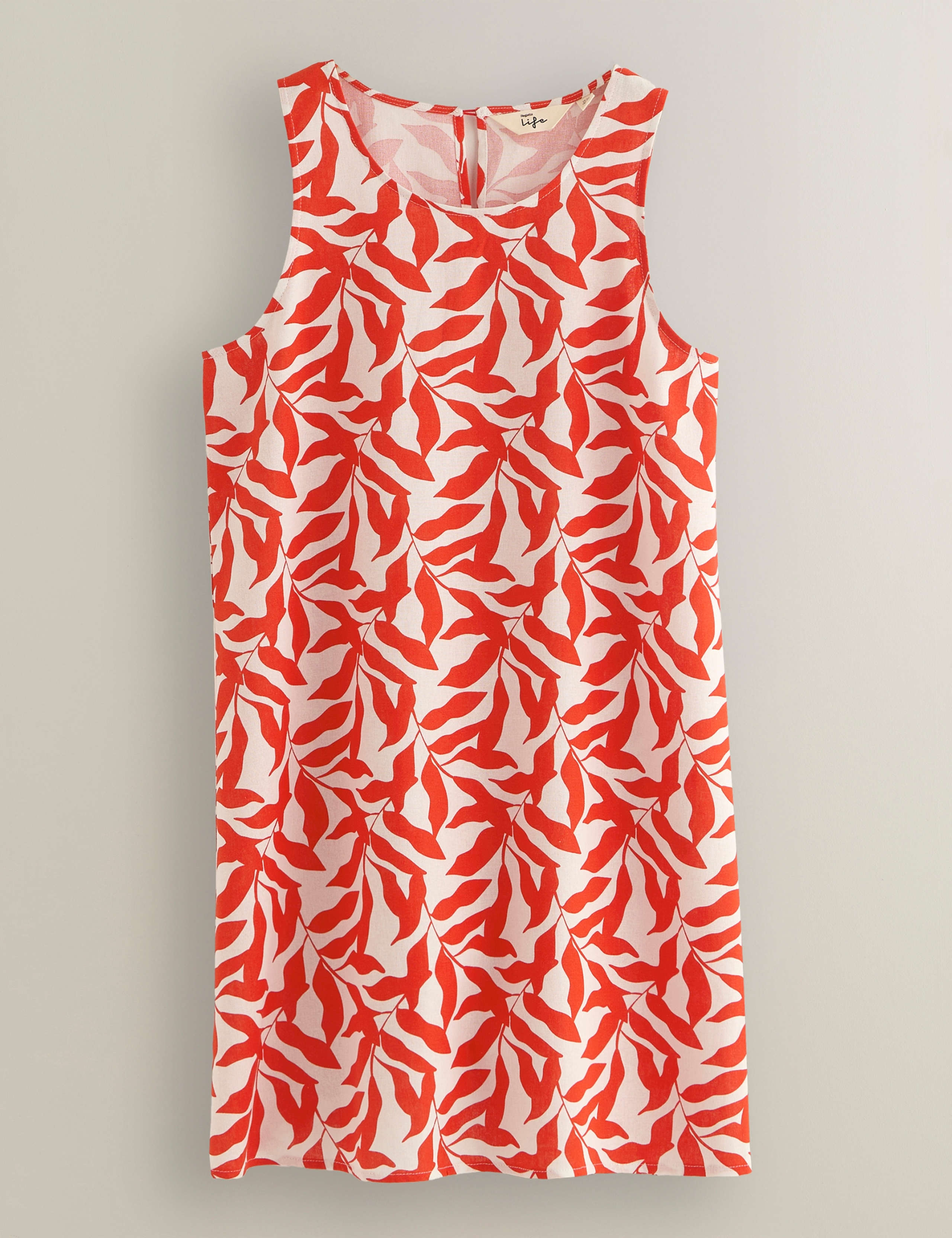 Leaf Print Knee Length Shift Dress with Linen 2 of 6