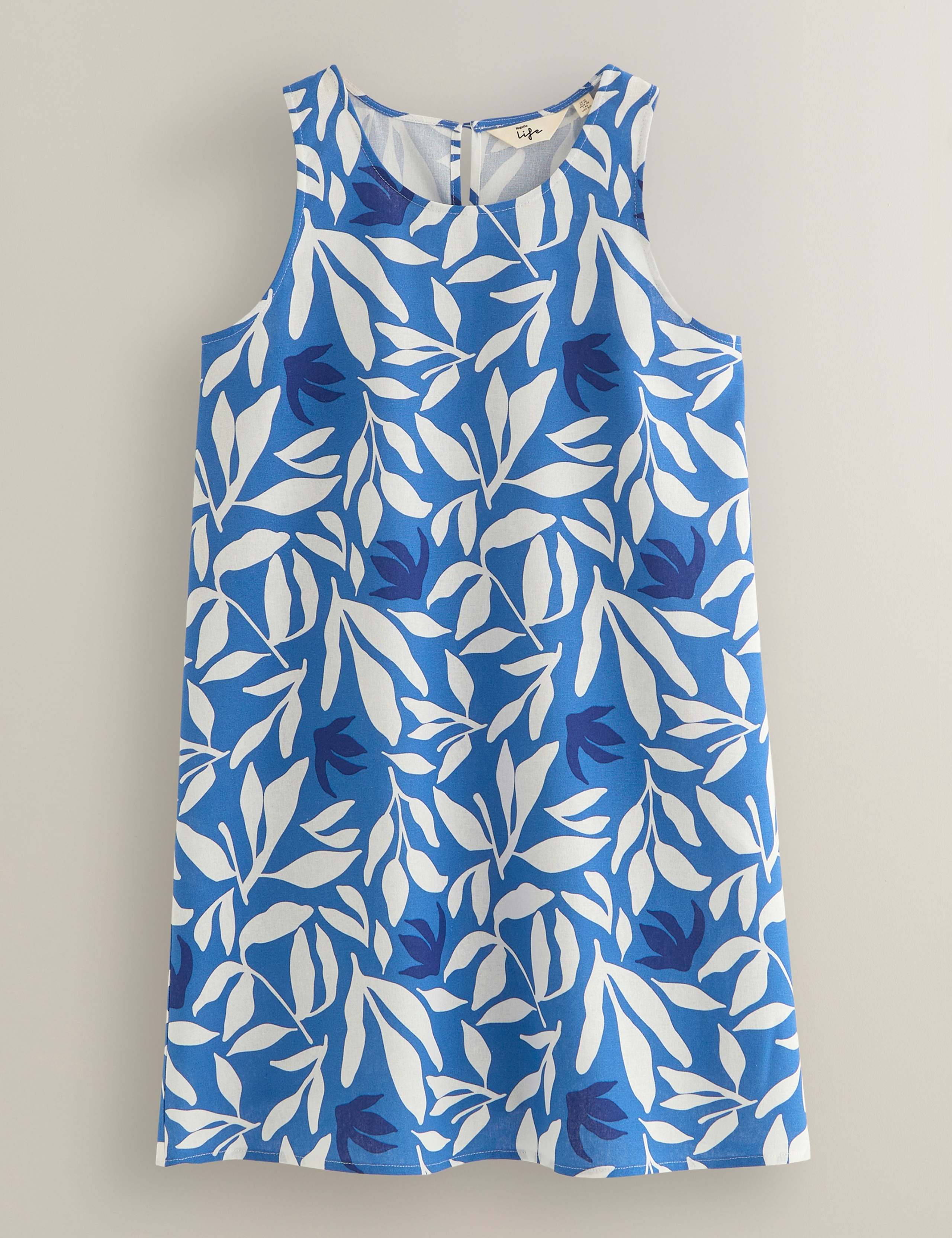 Leaf Print Knee Length Shift Dress with Linen 2 of 6