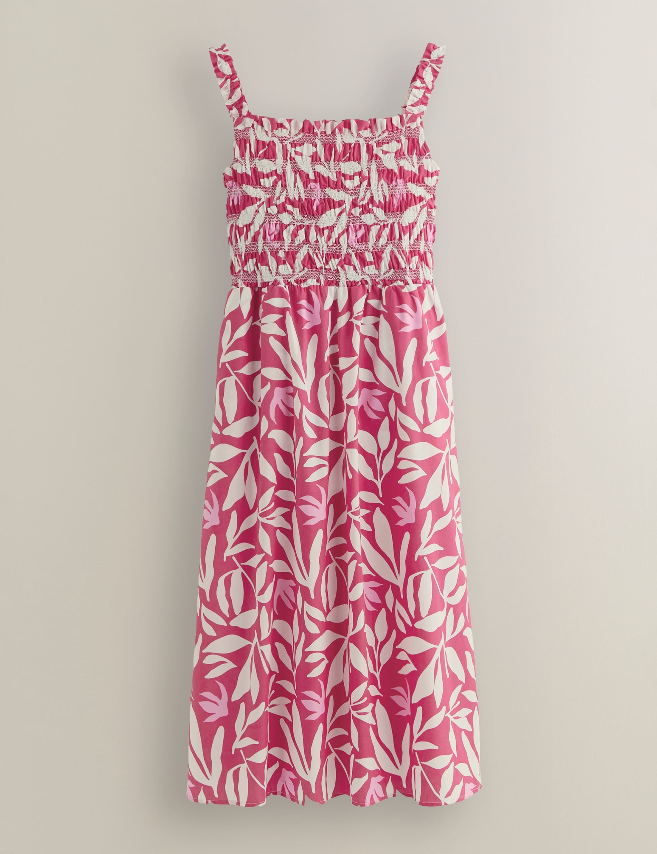 Pure Cotton Floral Square Neck Midi Shirred Dress 2 of 6