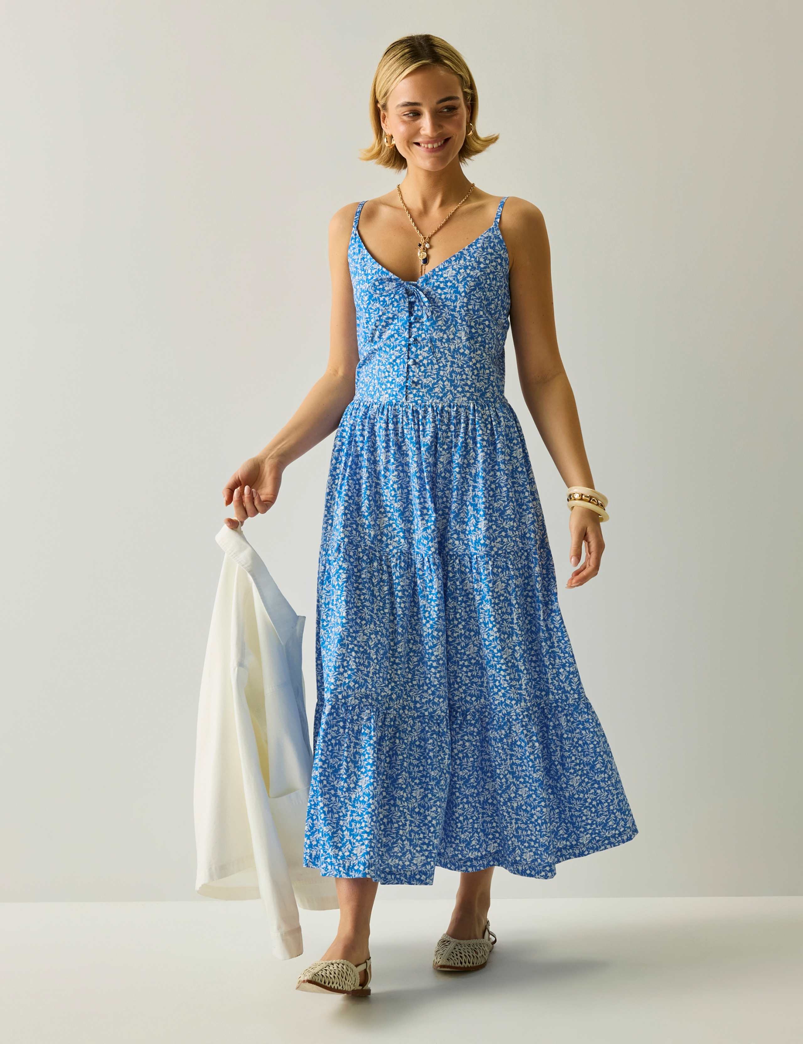 Pure Cotton Floral V-Neck Strappy Dress 3 of 6