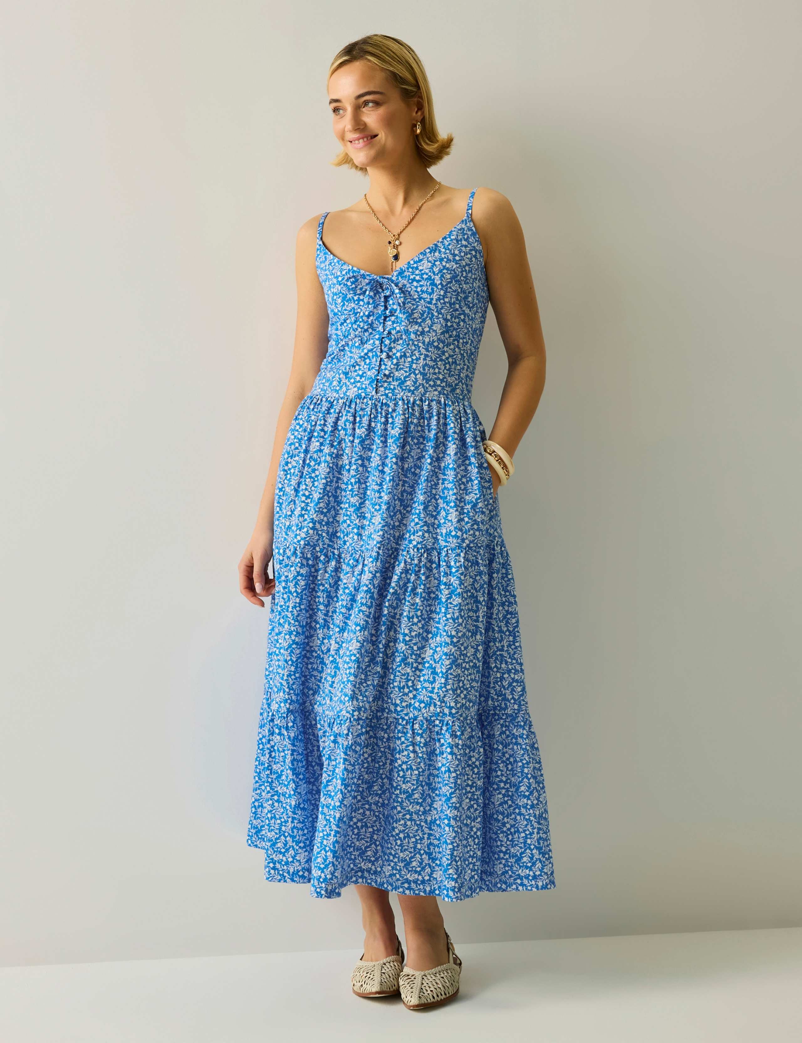 Pure Cotton Floral V-Neck Strappy Dress 5 of 6