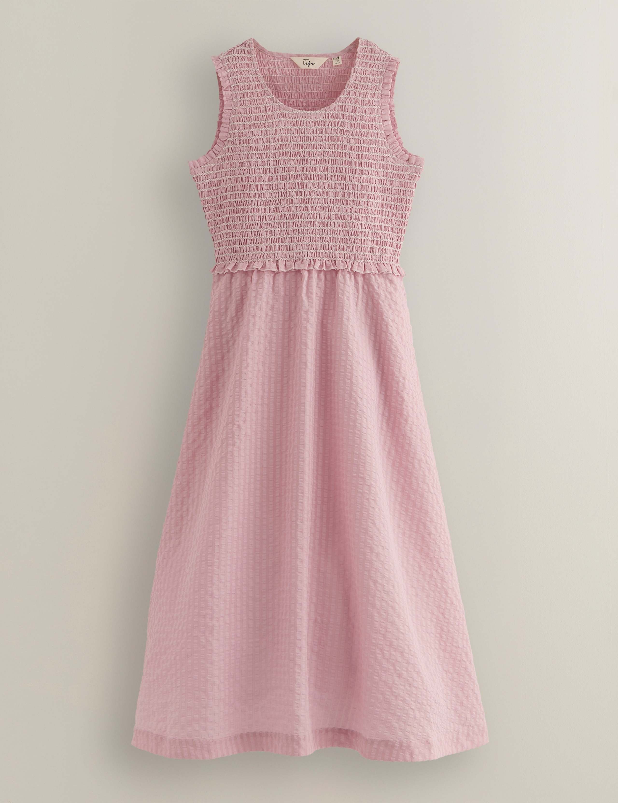 Textured Round Neck Midi Shirred Dress 2 of 7