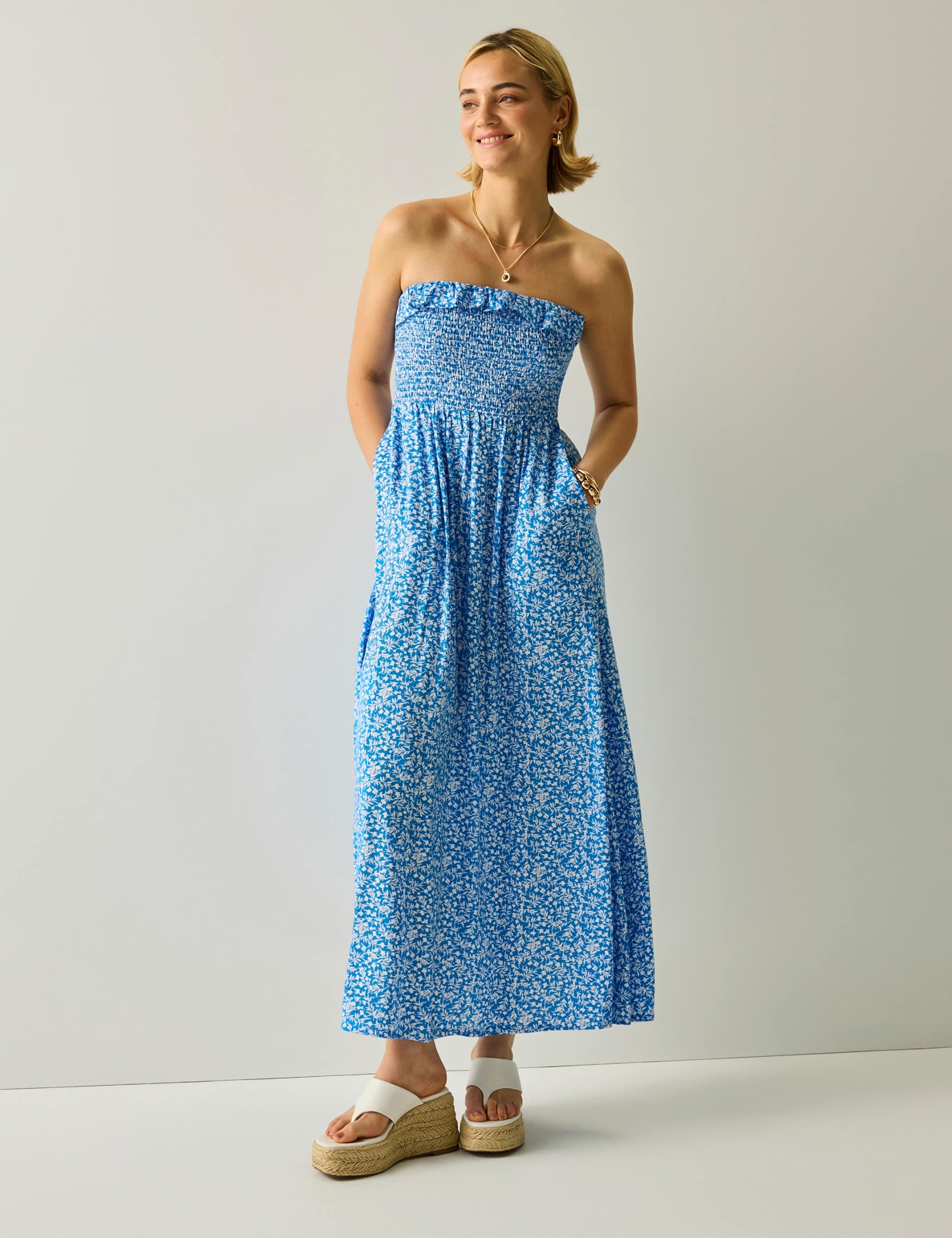 Floral Bandeau Shirred Maxi Swing Dress 3 of 6