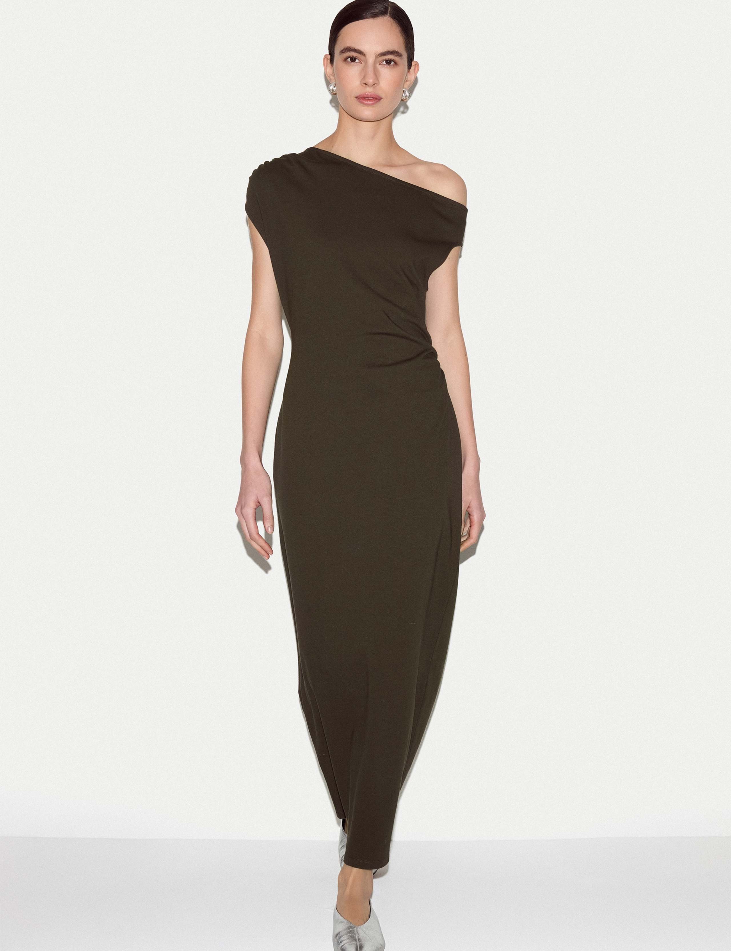 Pure Cotton Asymmetric Neck Midaxi Column Dress 1 of 5