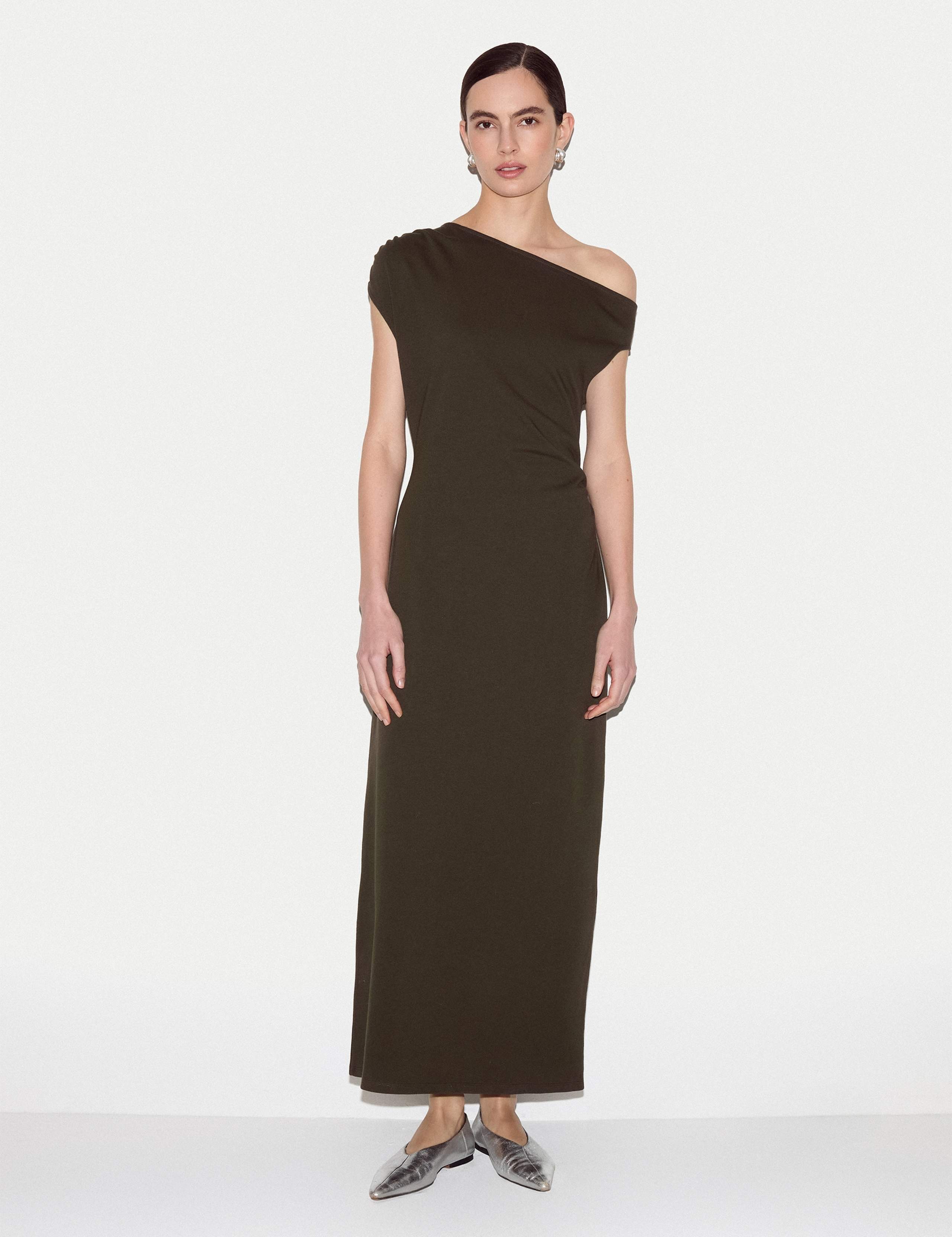 Pure Cotton Asymmetric Neck Midaxi Column Dress 3 of 5
