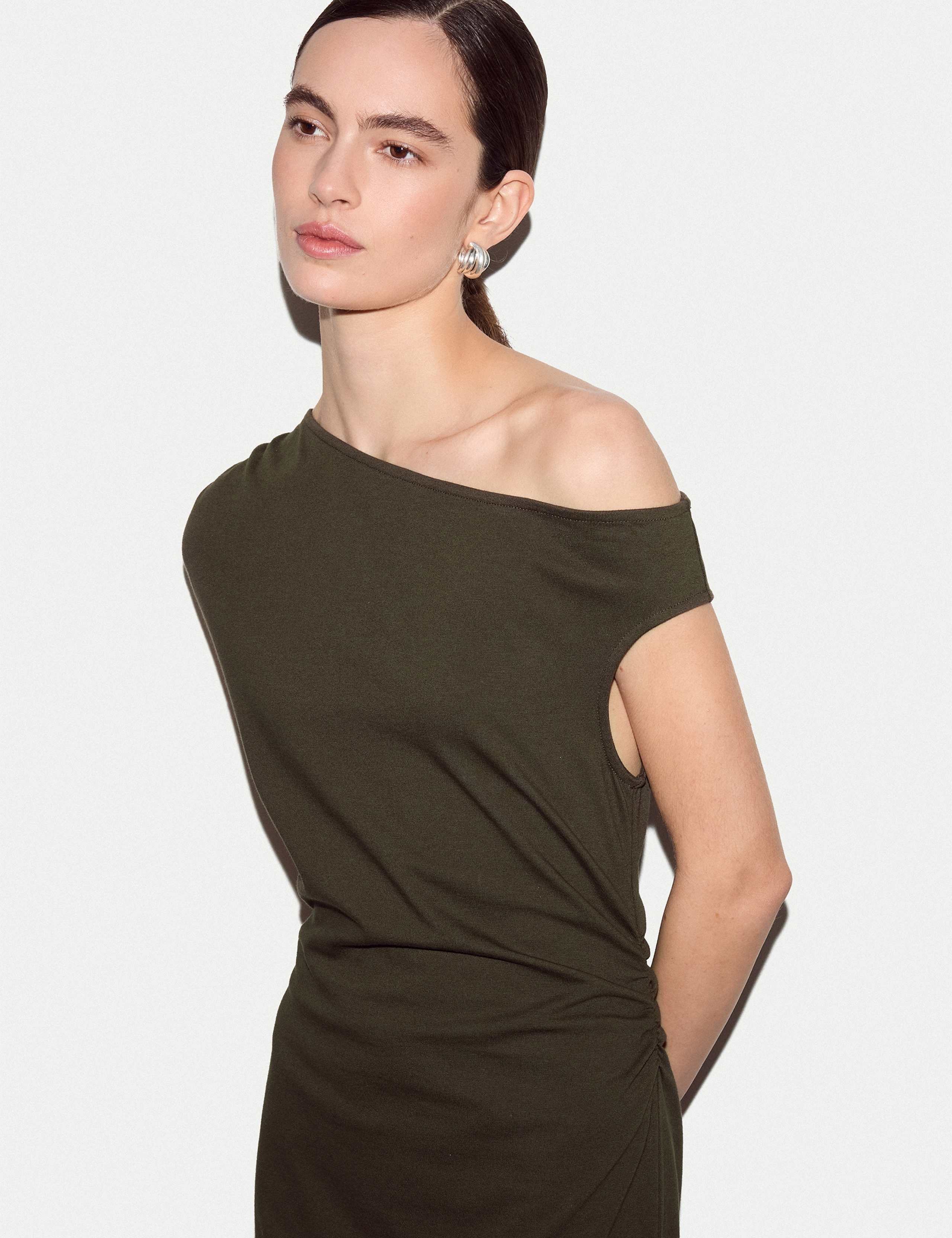 Pure Cotton Asymmetric Neck Midaxi Column Dress 4 of 5