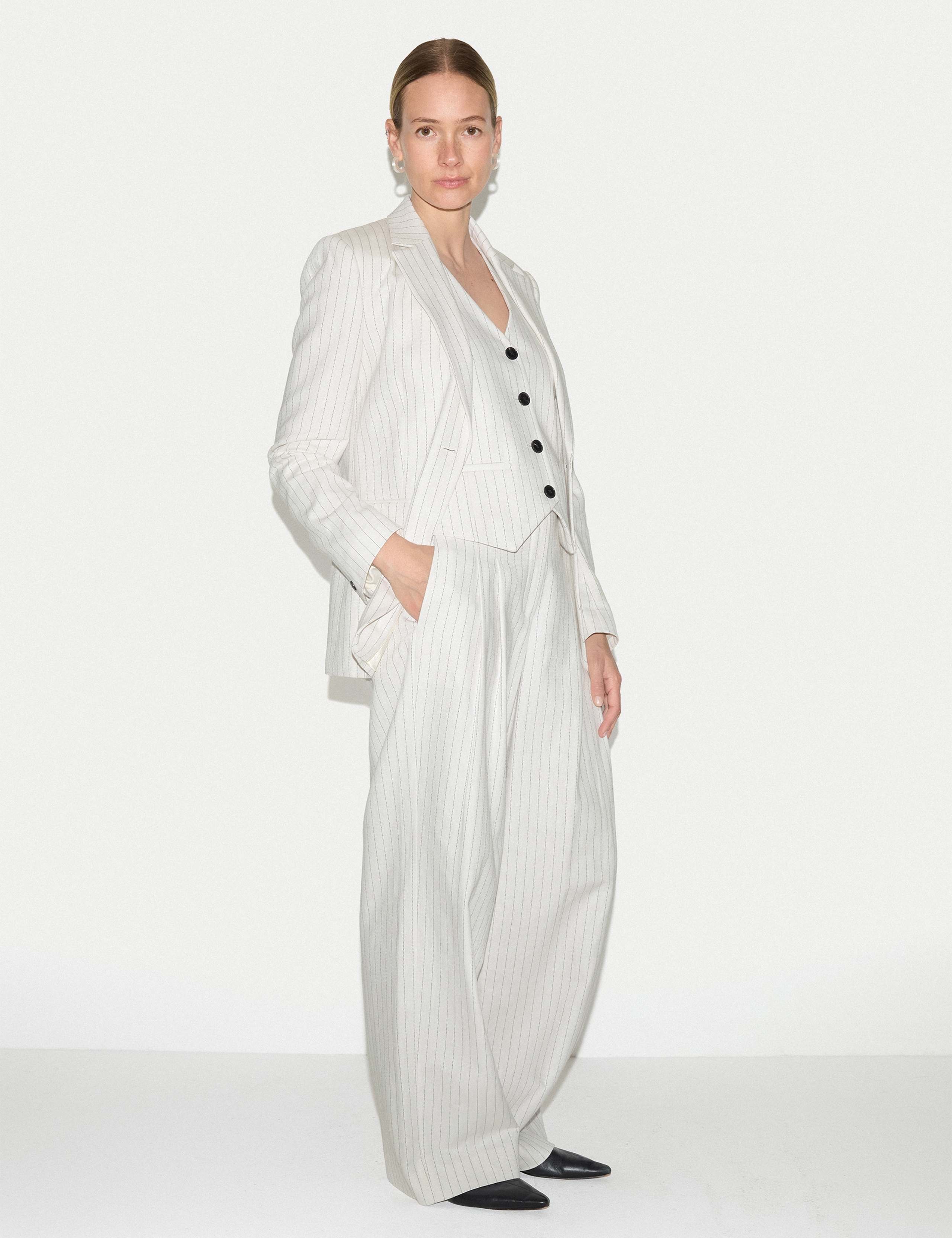 Cotton Linen Blend Striped Blazer 4 of 6