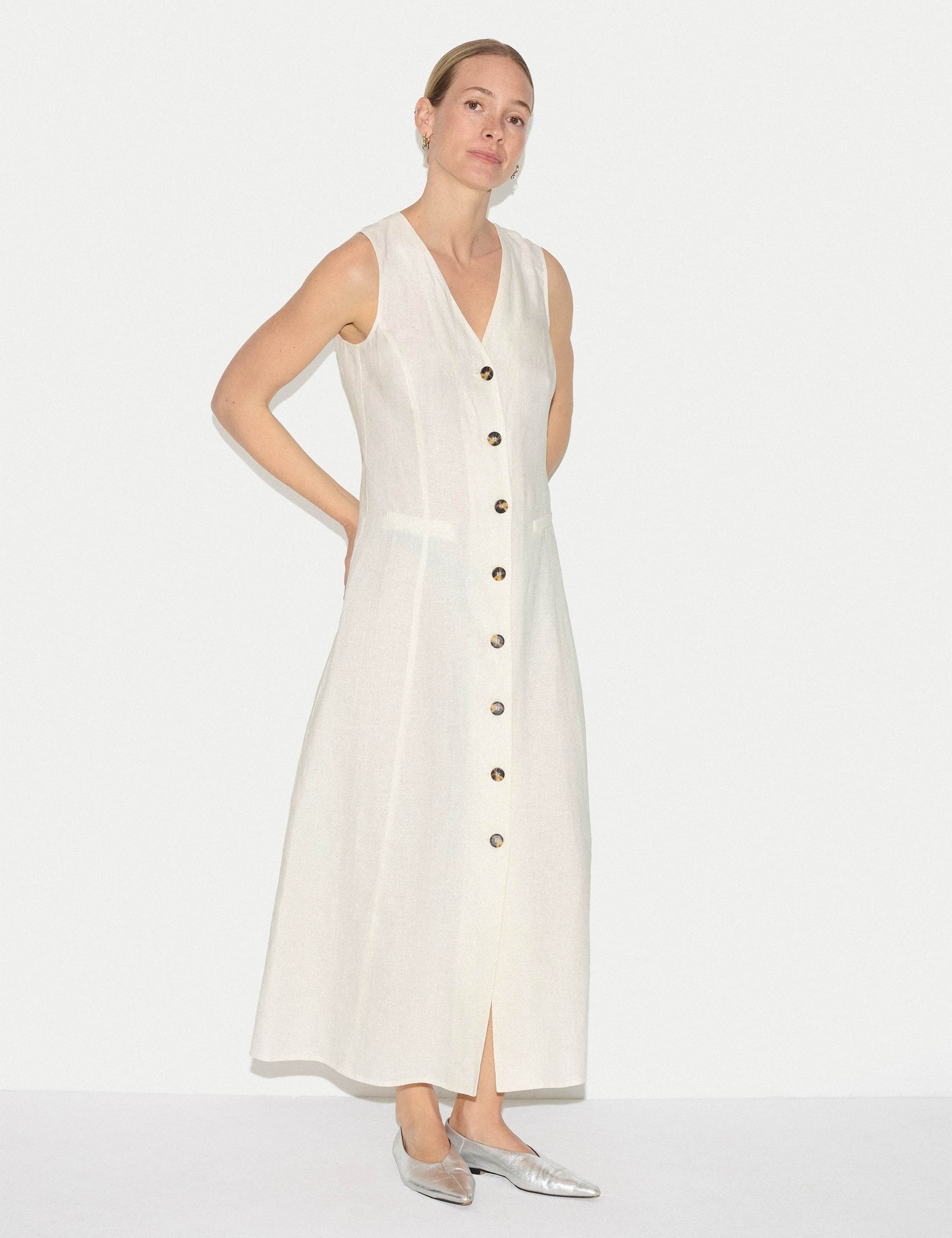 Pure Linen V-Neck Midaxi Waistcoat Dress 1 of 5