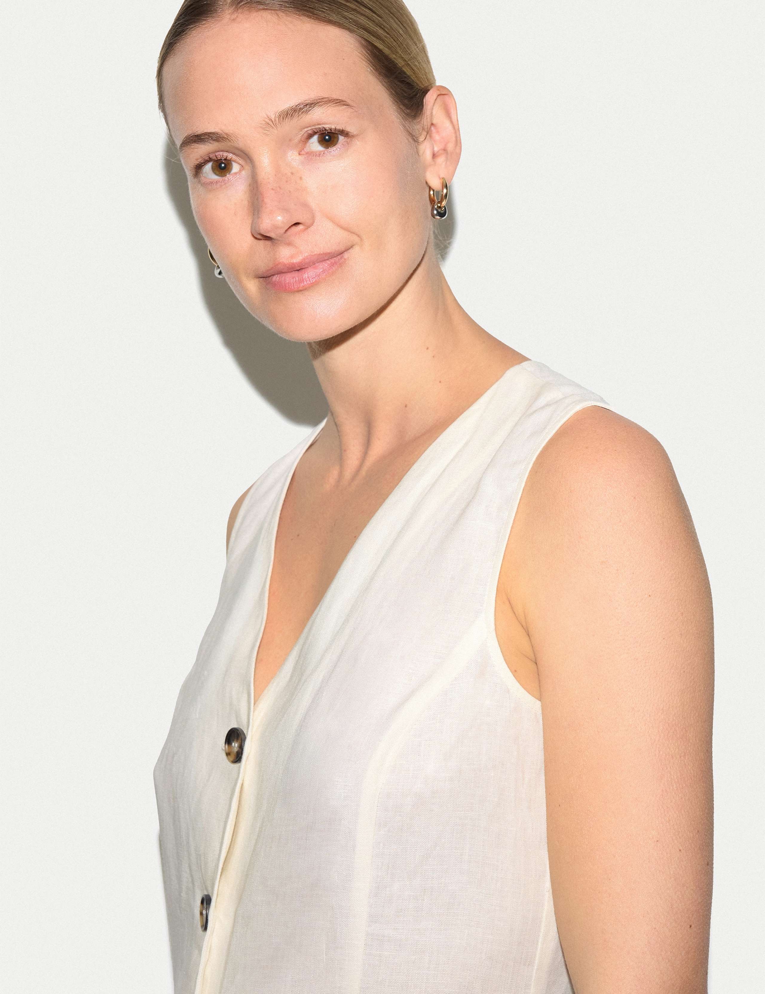 Pure Linen V-Neck Midaxi Waistcoat Dress 2 of 5