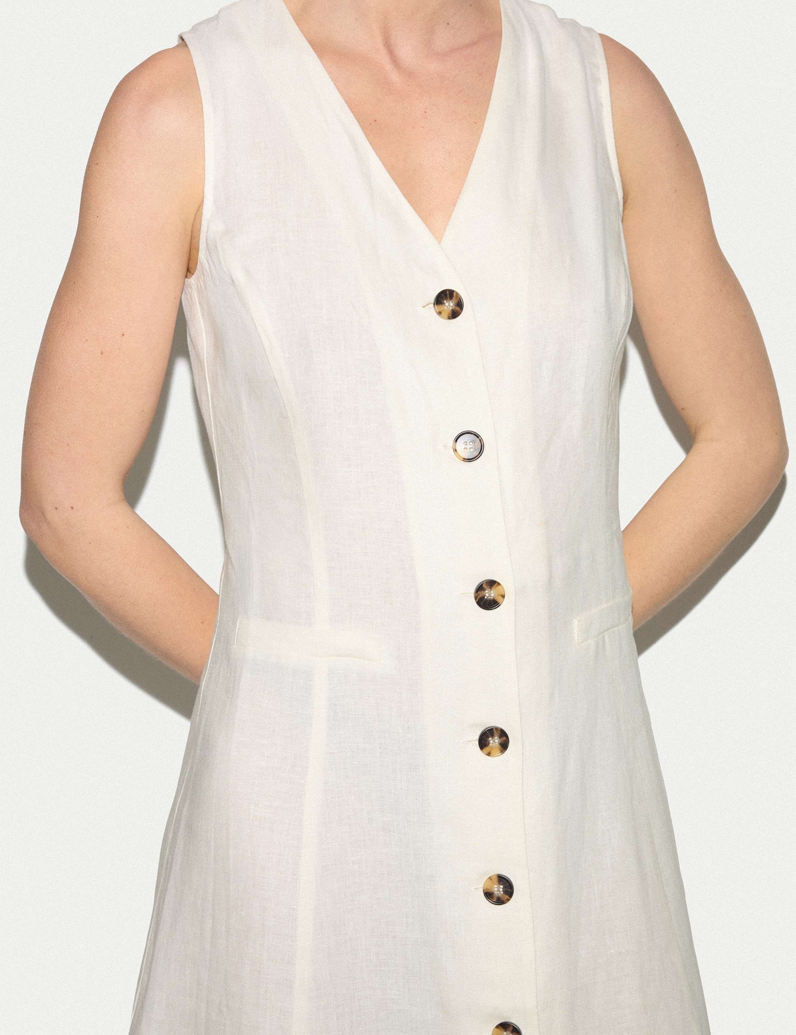 Pure Linen V-Neck Midaxi Waistcoat Dress 3 of 5