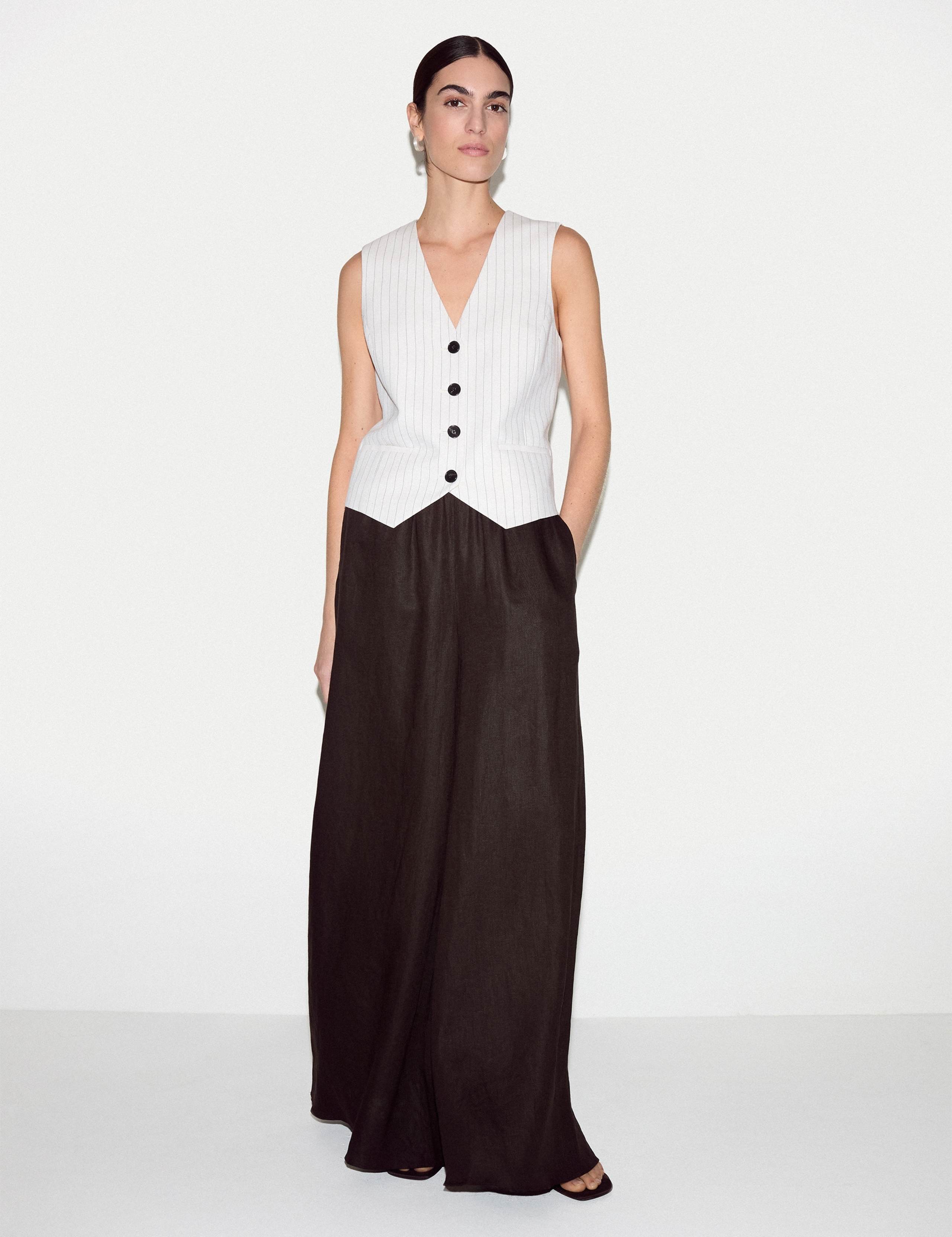 Pure Linen Wide Leg Palazzo Trousers 3 of 5