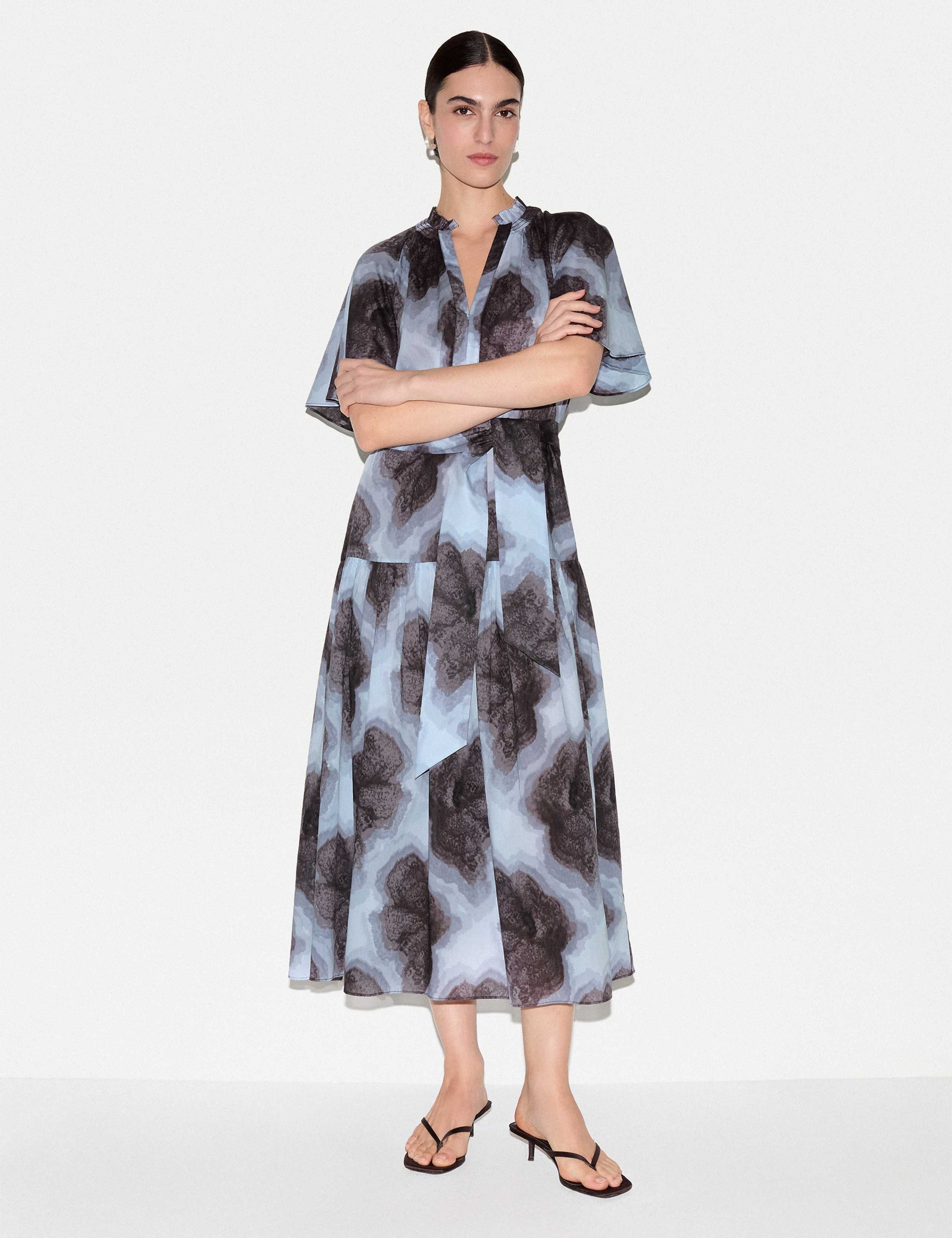 Pure Cotton Printed V-Neck Midi Waisted Dress 3 of 5