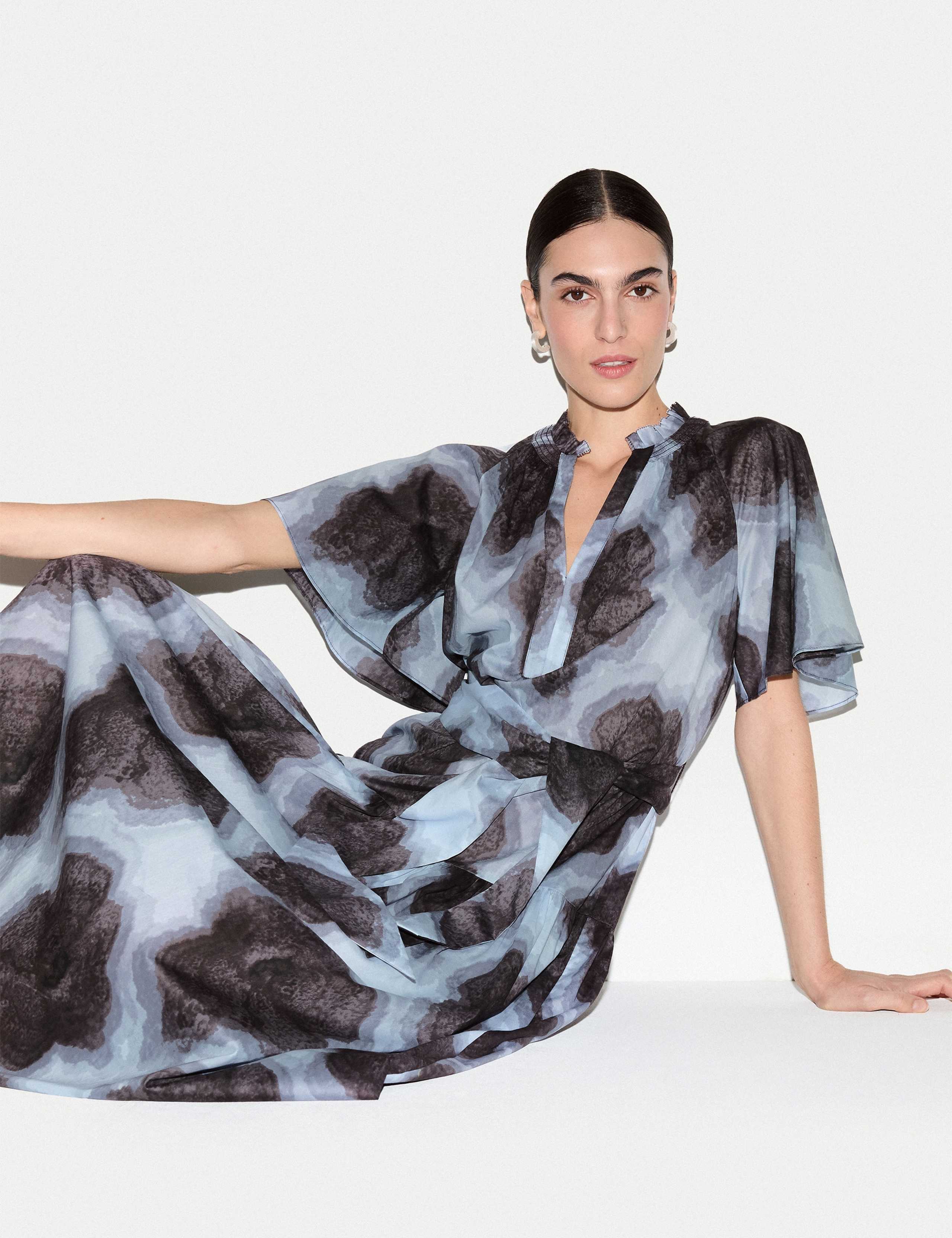 Pure Cotton Printed V-Neck Midi Waisted Dress 4 of 5
