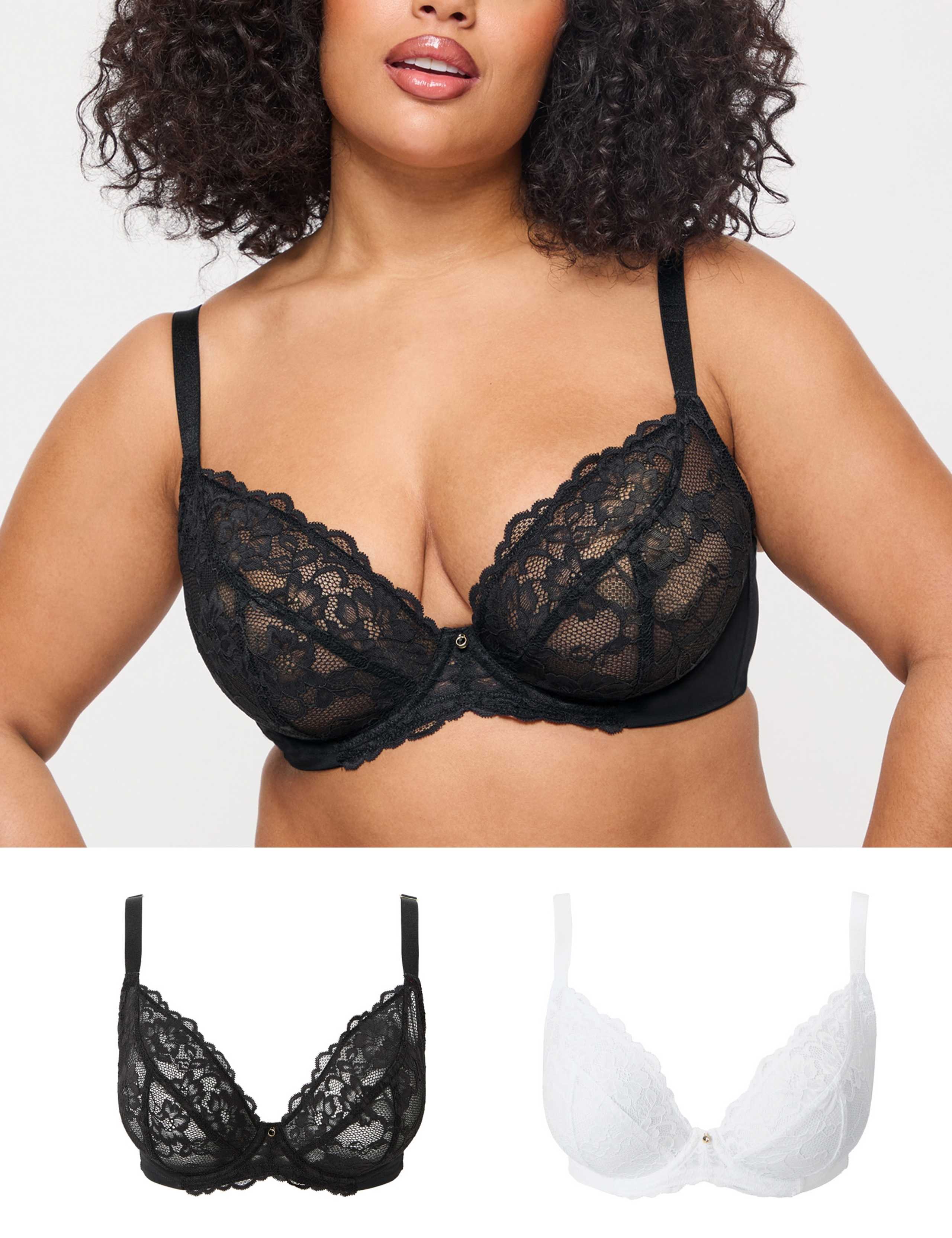 2 Pack Sexy Lace Wired Plunge Bras (DD-H) 1 of 7