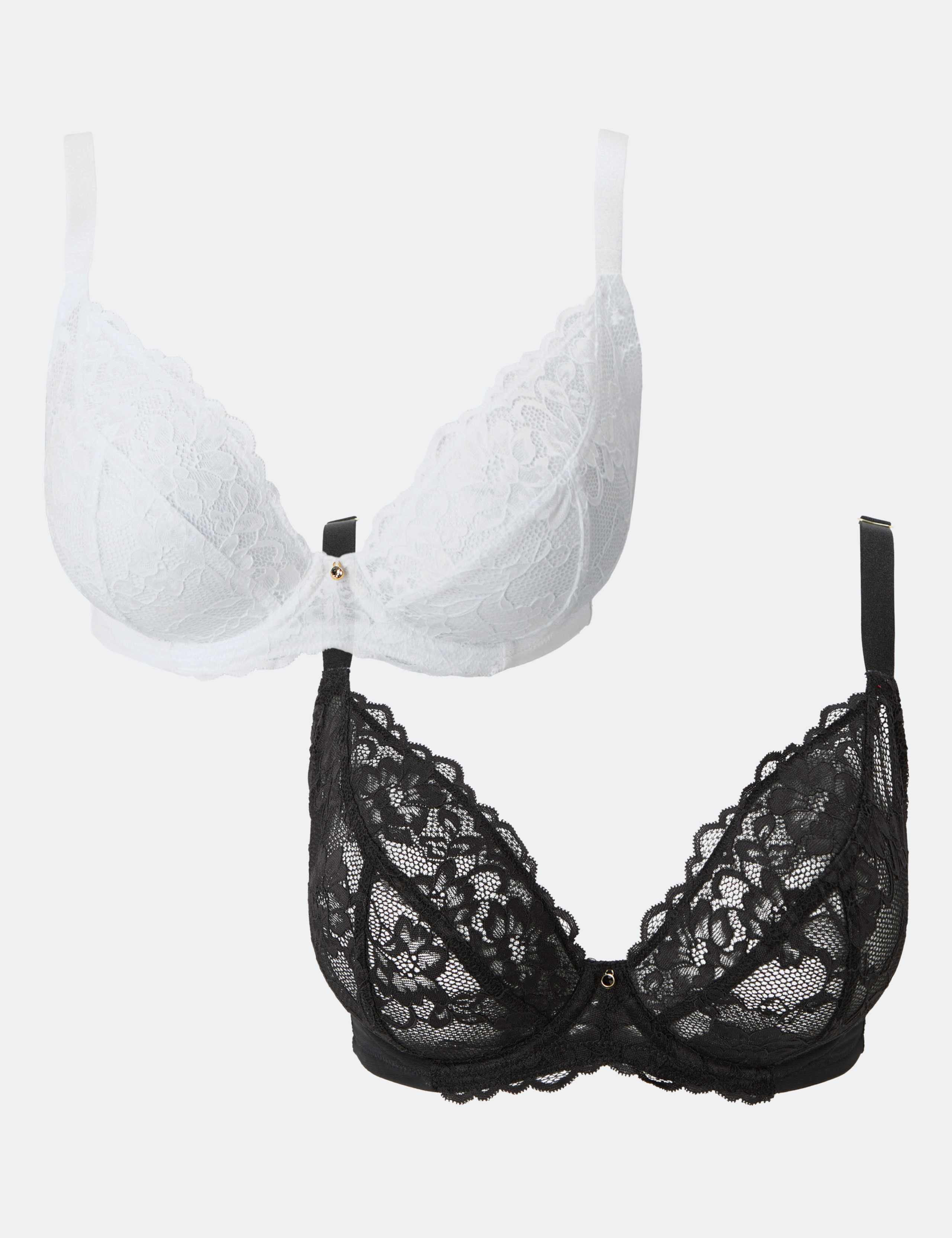 2 Pack Sexy Lace Wired Plunge Bras (DD-H) 2 of 7