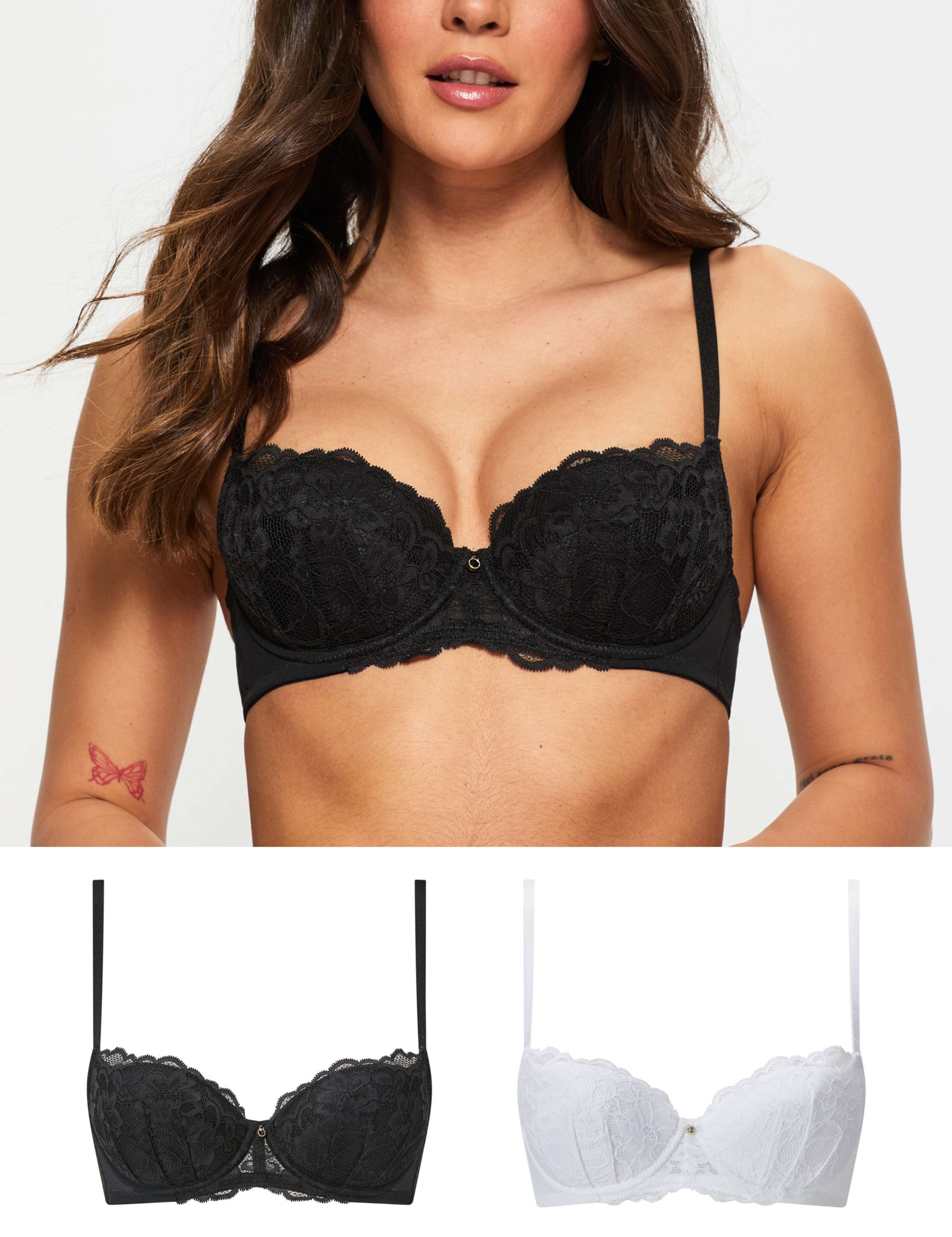 2 Pack Sexy Lace Wired Balcony Bras (A-G) 1 of 6