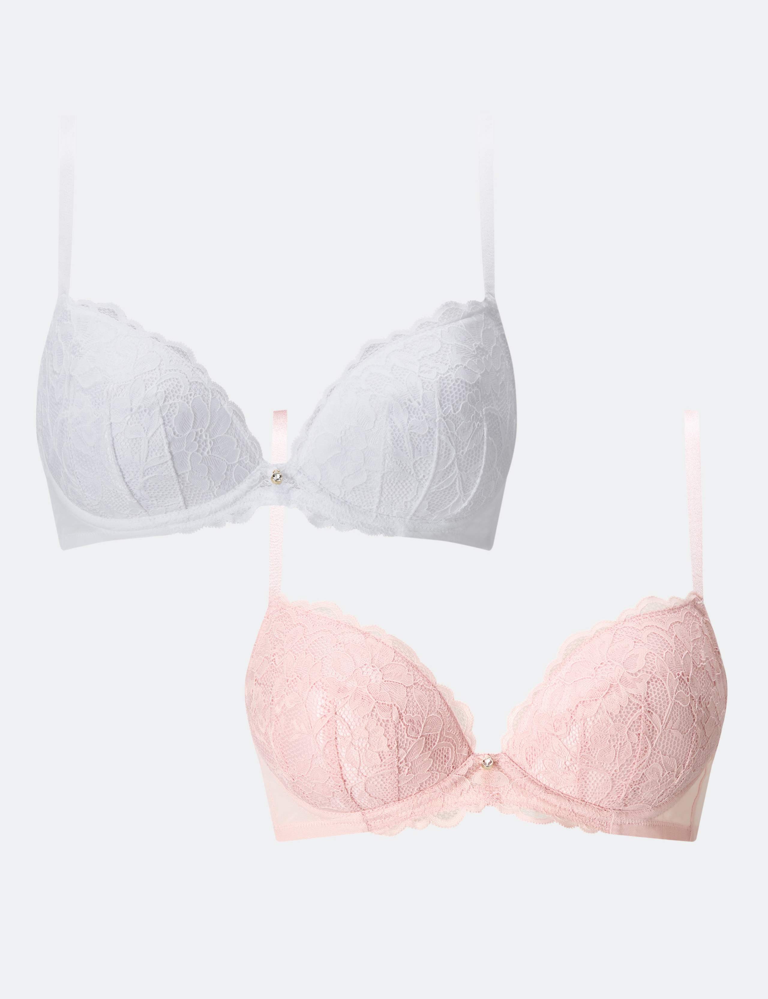 2 Pack Sexy Lace Wired Push-Up Plunge Bras (A-H) 2 of 8