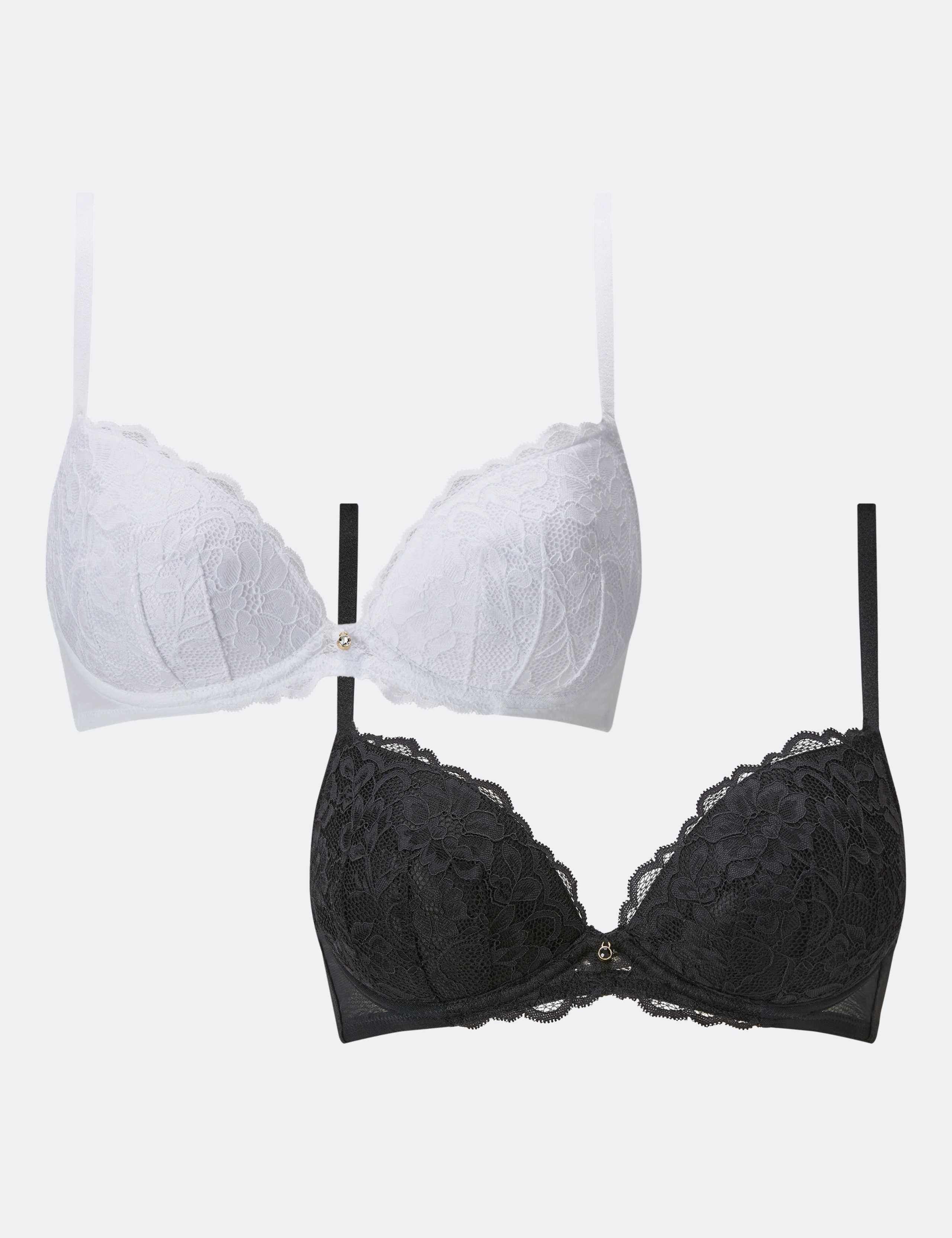 2 Pack Sexy Lace Wired Push-Up Plunge Bras (A-G) 2 of 5