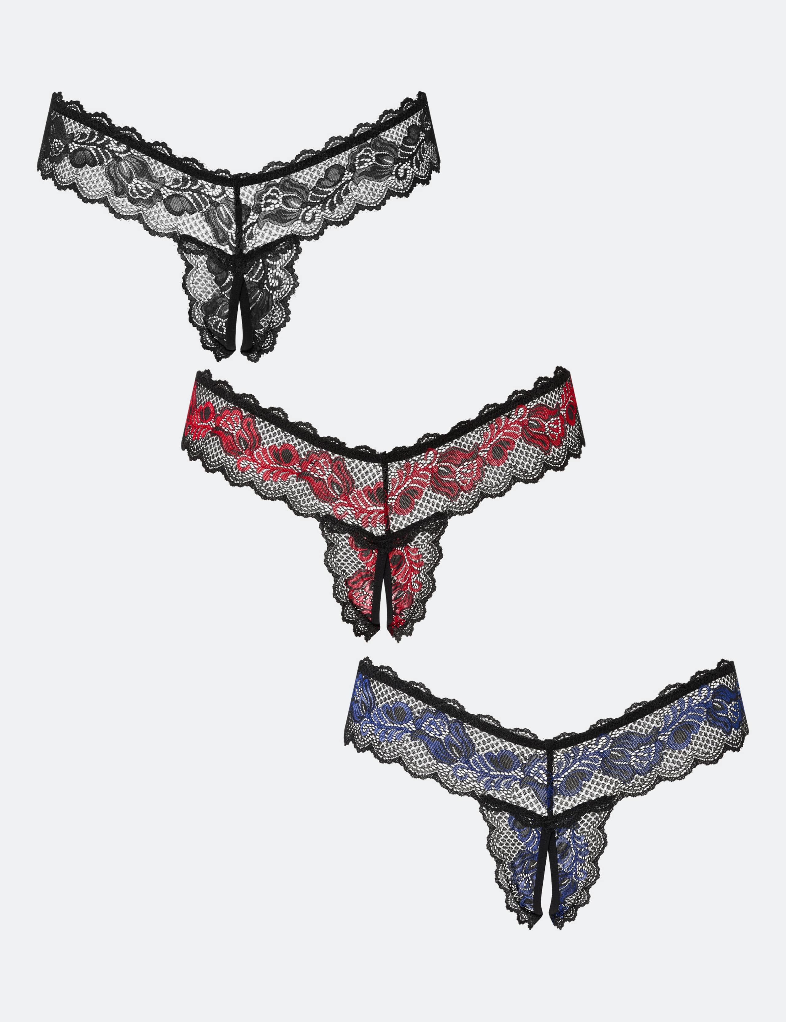 3 Pack Lace Crotchless Thongs 2 of 6