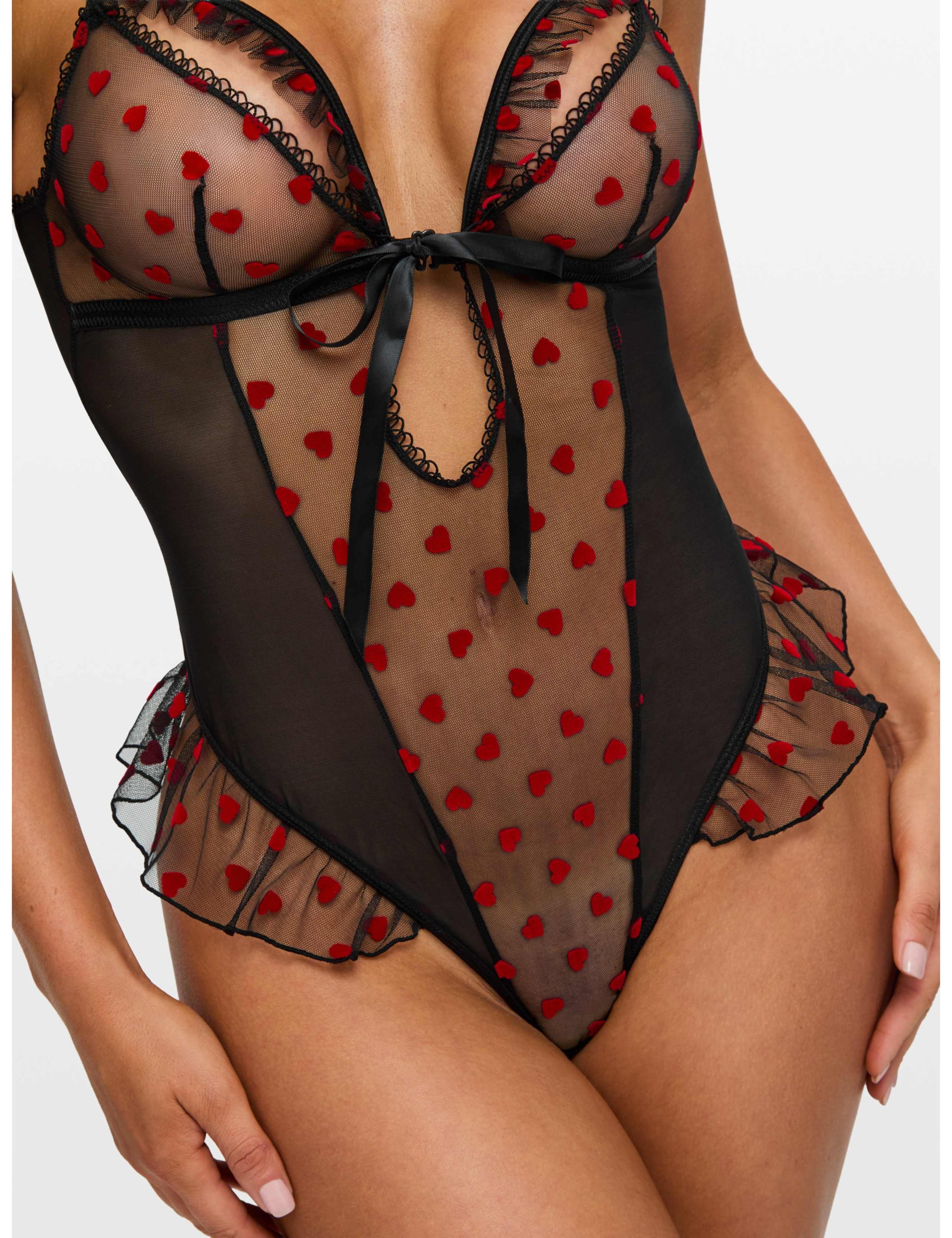 Heart Print Crotchless Teddy 6 of 6