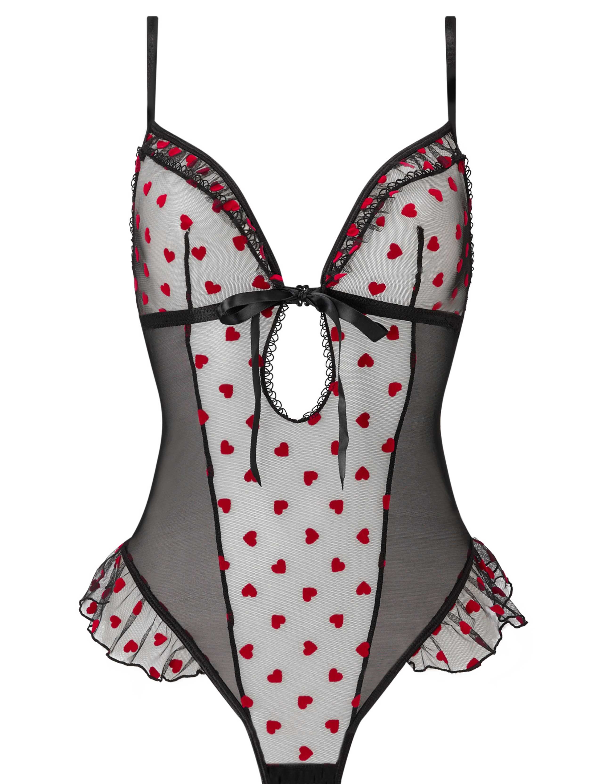 Heart Print Crotchless Teddy 2 of 6