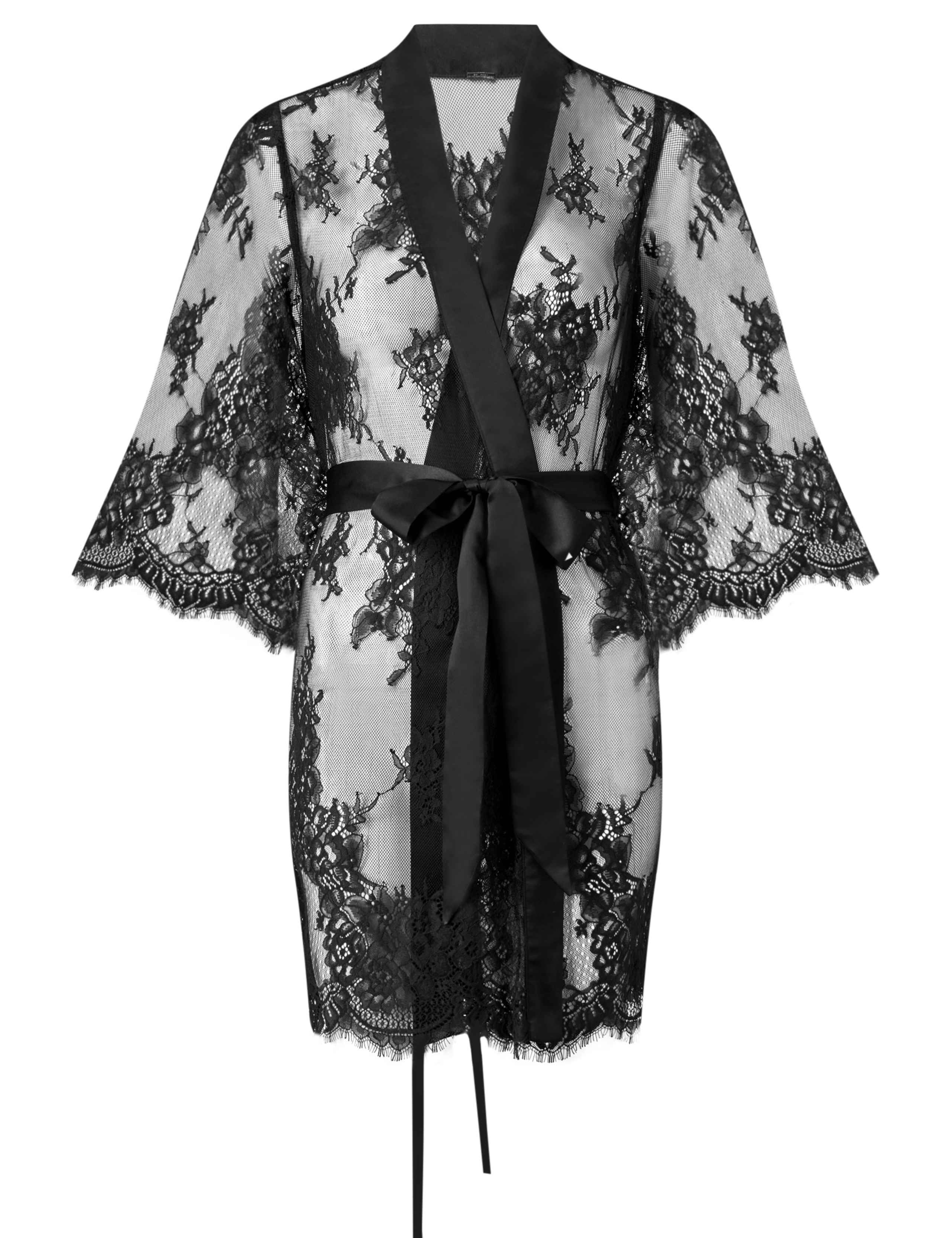 Lace Satin Trim Wide Sleeve Robe 2 of 5
