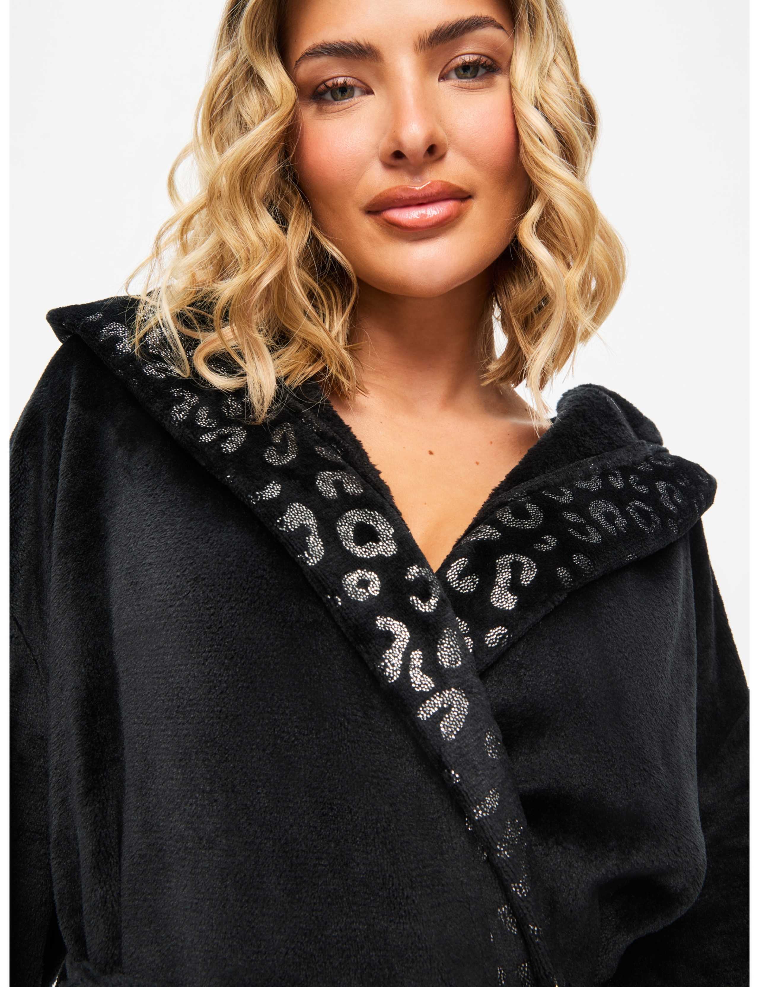 Fleece Sparkle Animal Print Hooded Robe 3 of 5