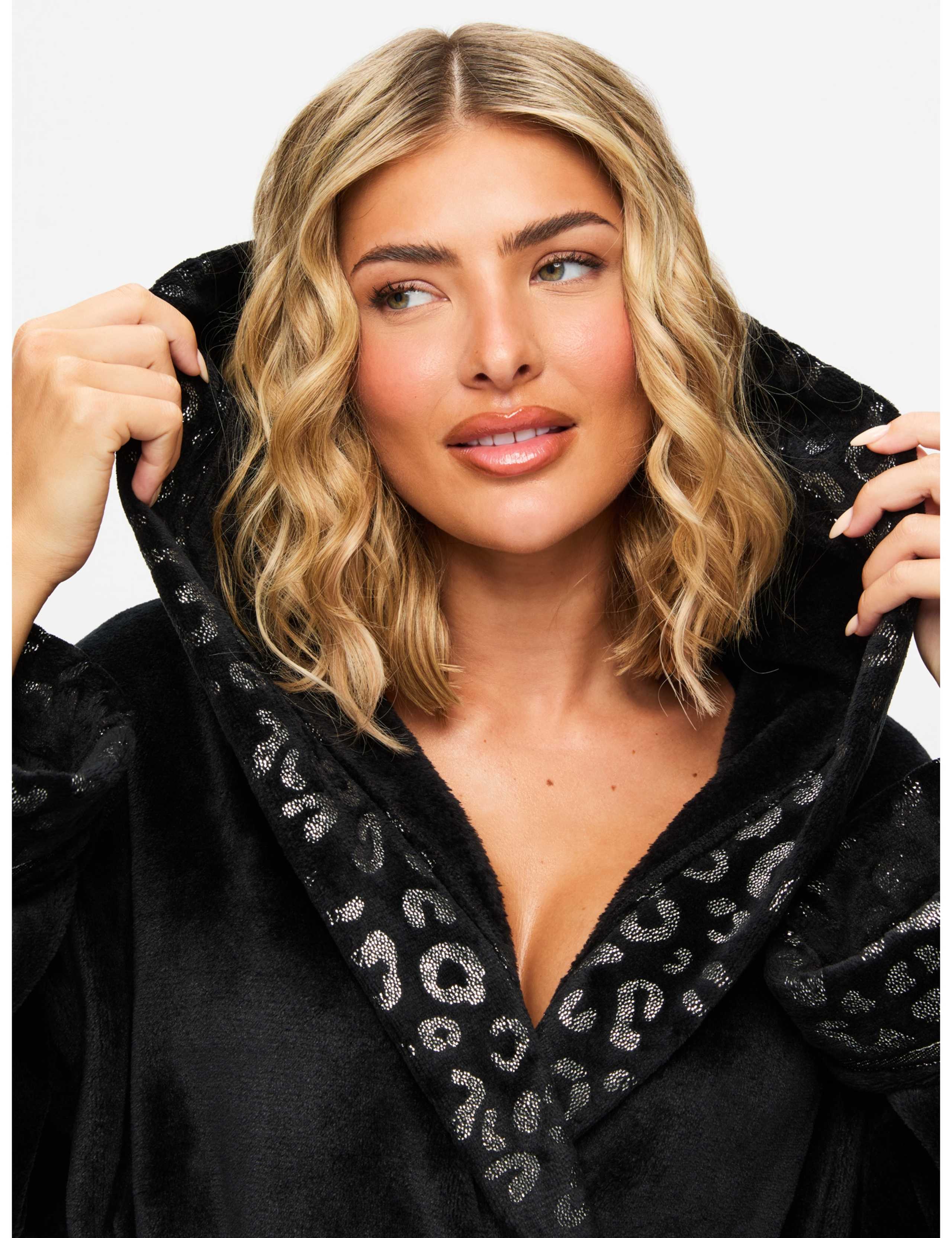 Fleece Sparkle Animal Print Hooded Robe 4 of 5