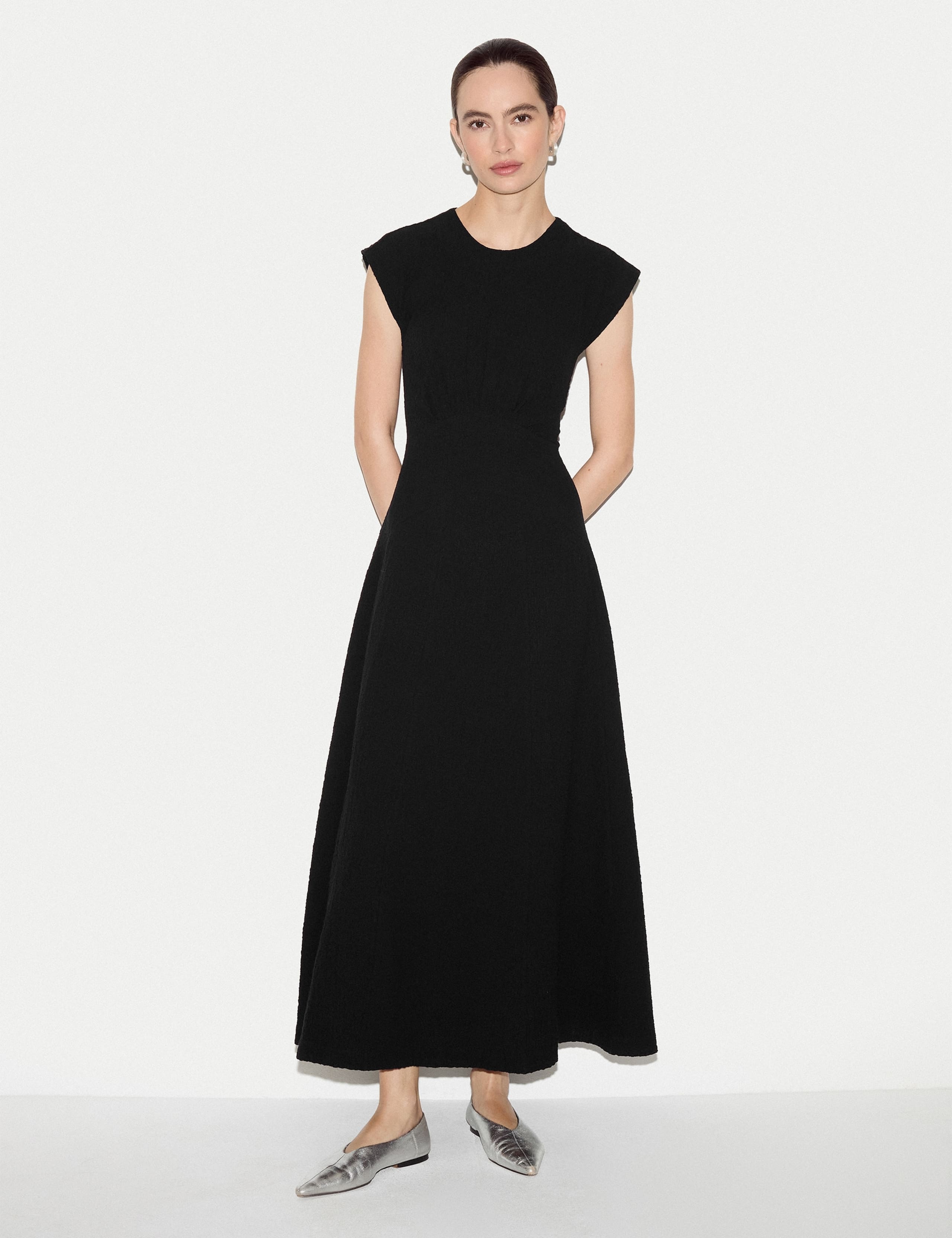 Cotton Rich Textured Midaxi Skater Dress 1 of 6