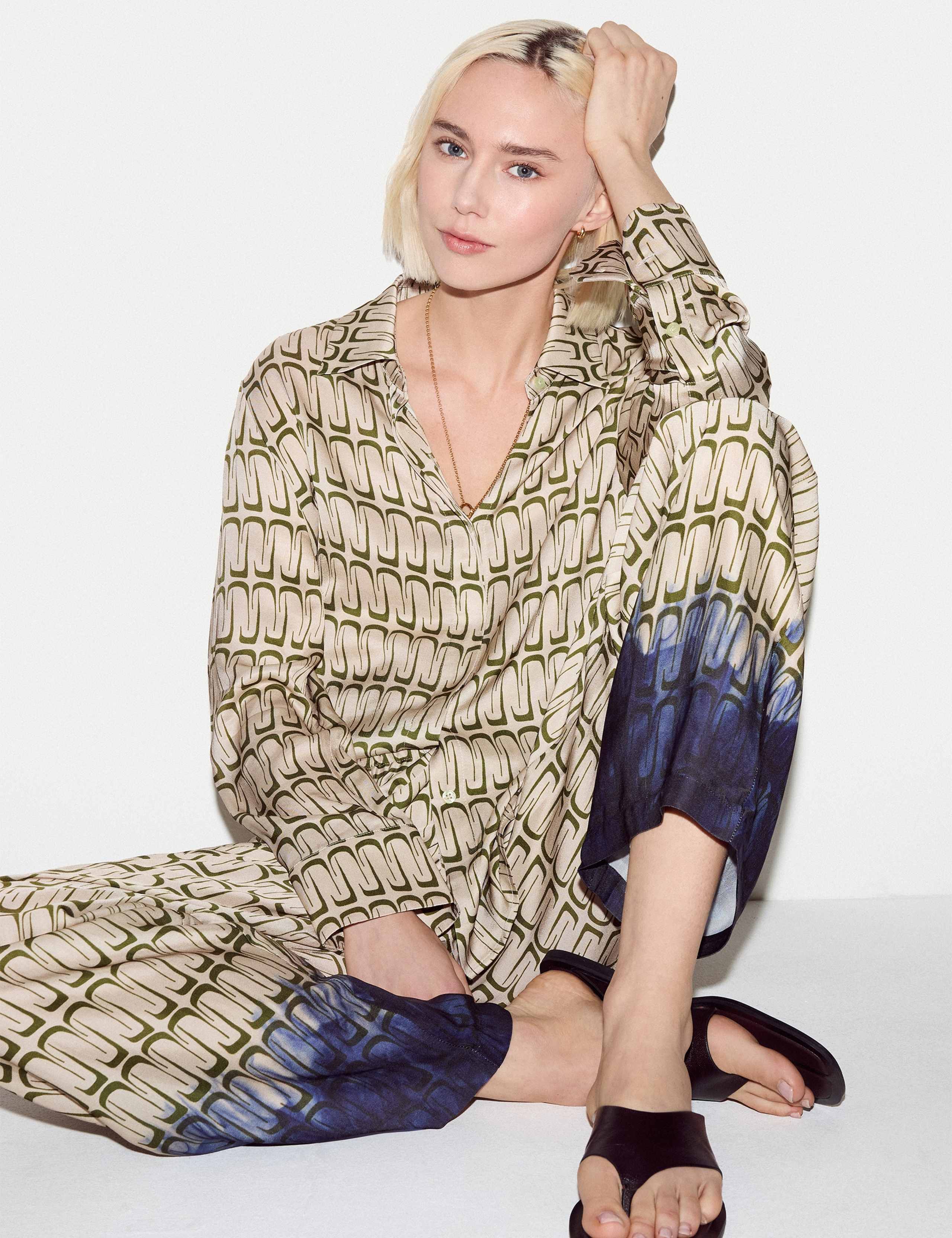 Satin Geometric Relaxed Shirt 4 of 5