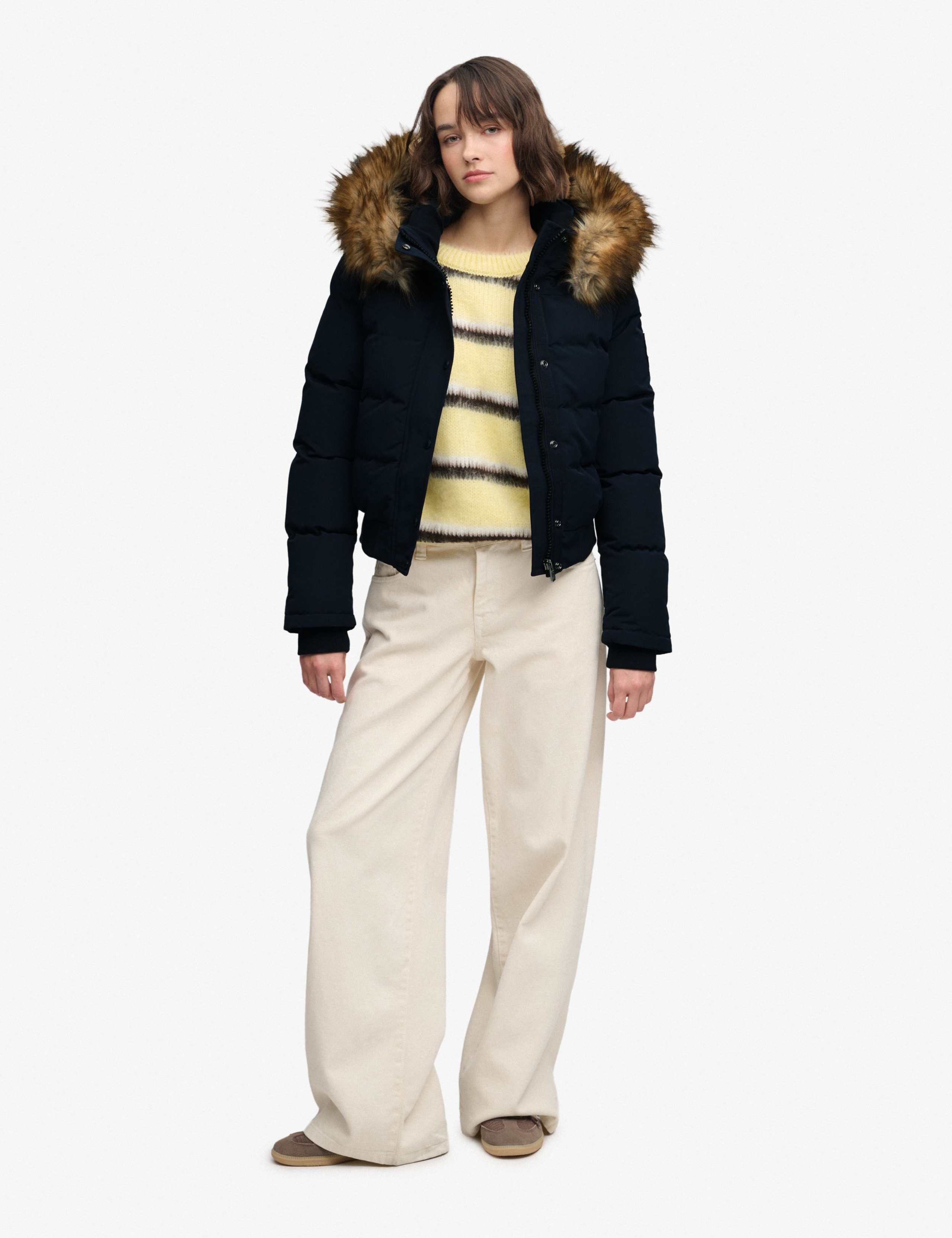 Hooded Faux Fur Trim High Neck Bomber Jacket 3 of 8