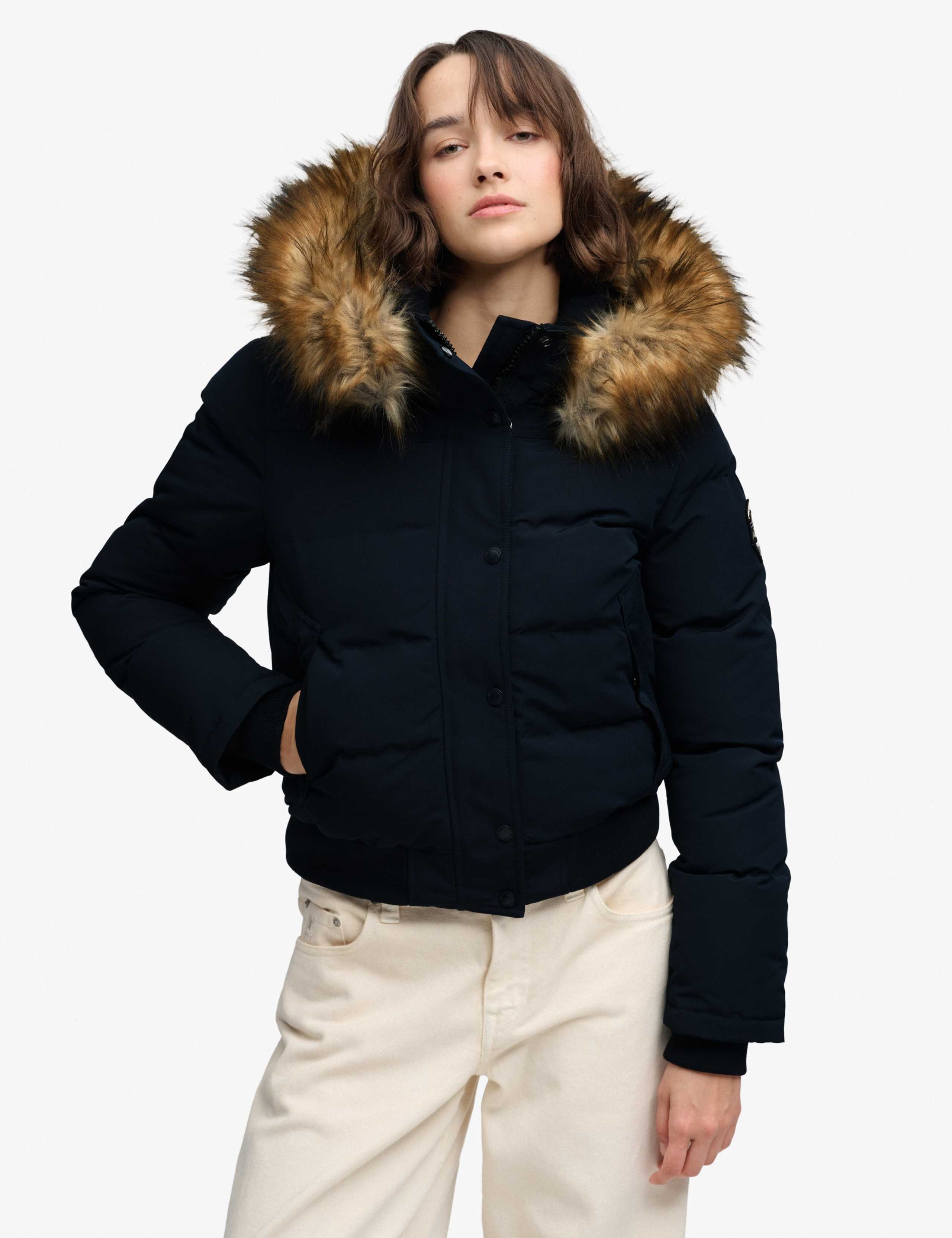Hooded Faux Fur Trim High Neck Bomber Jacket 5 of 8