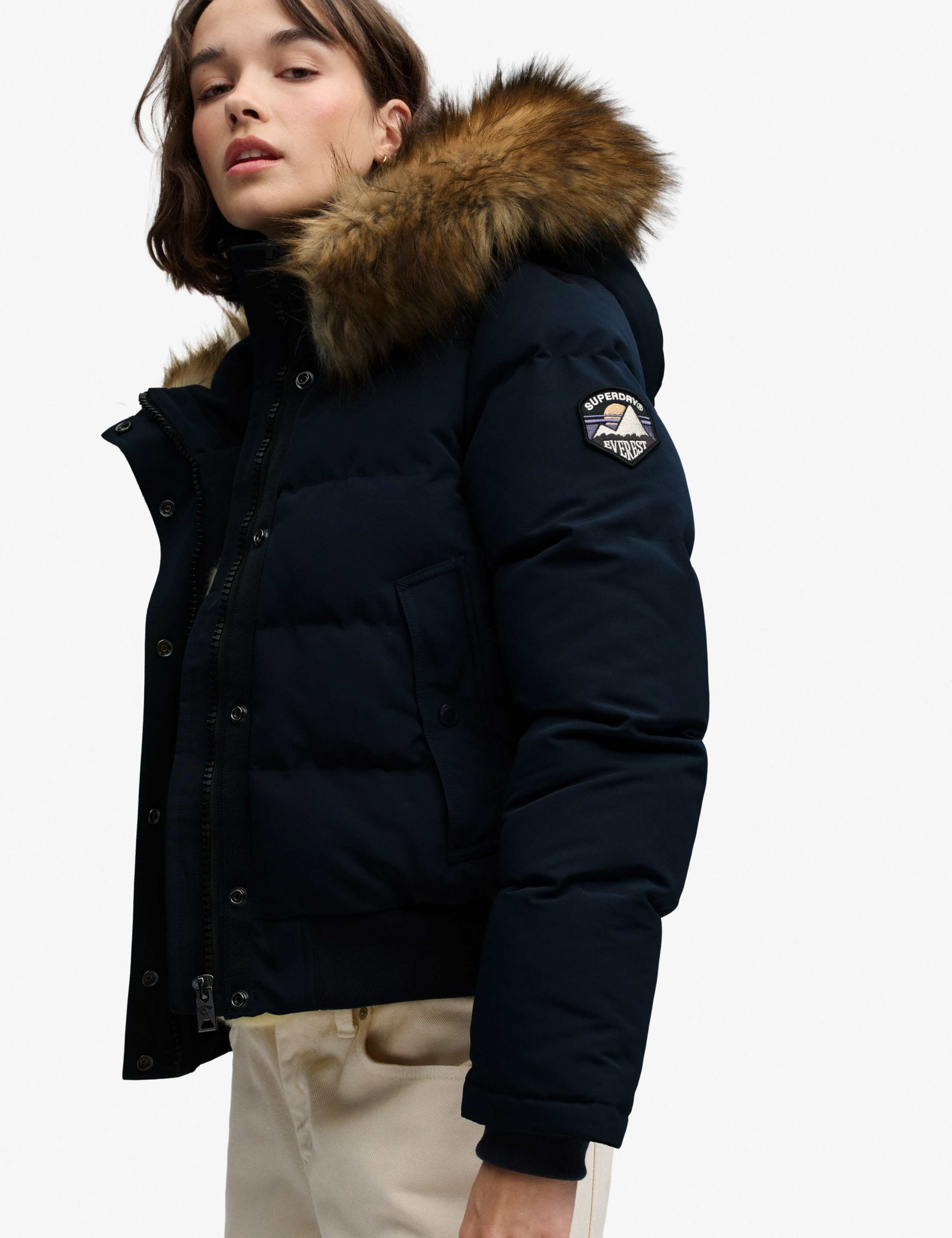 Hooded Faux Fur Trim High Neck Bomber Jacket 6 of 8
