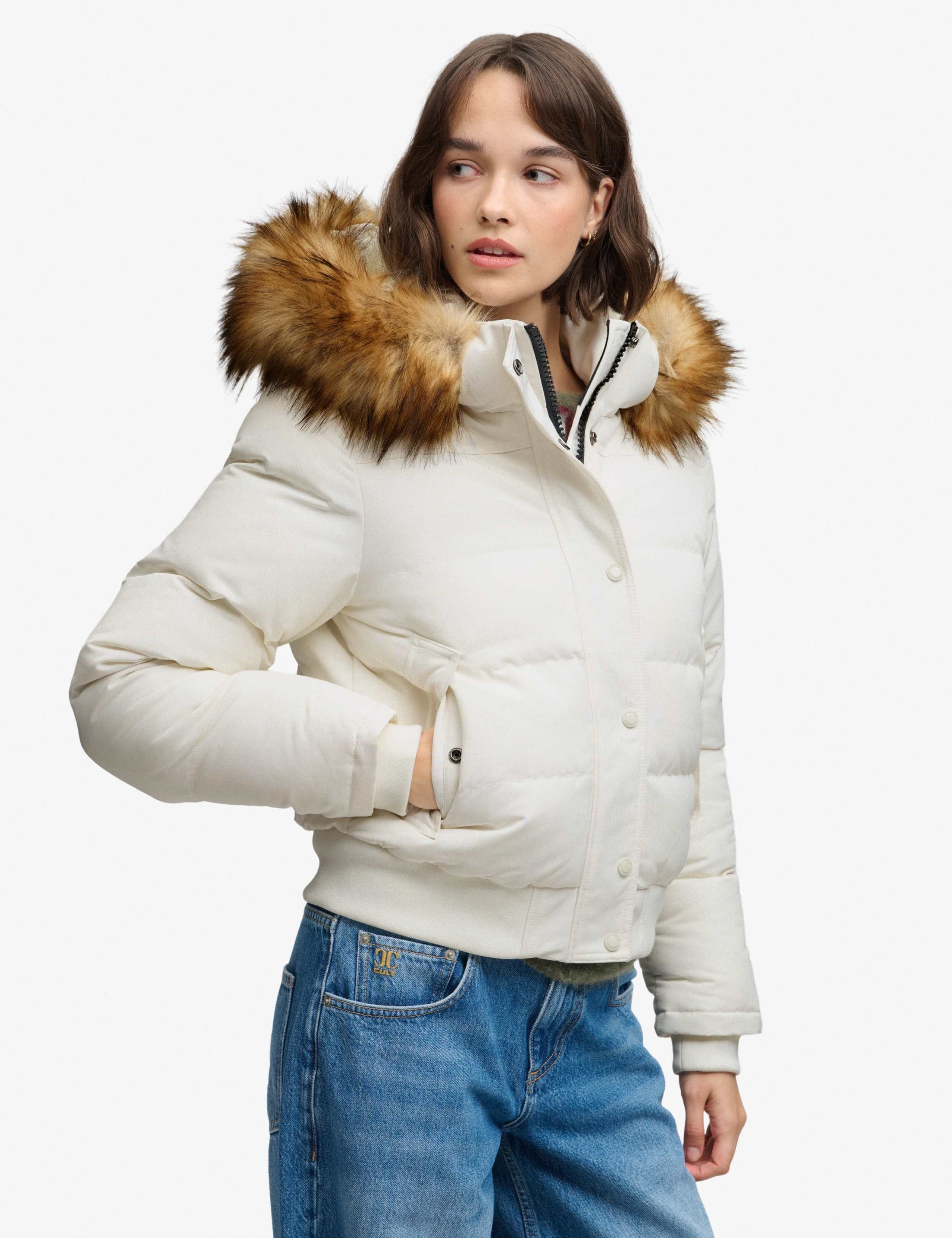 Hooded Faux Fur Trim High Neck Bomber Jacket 5 of 8