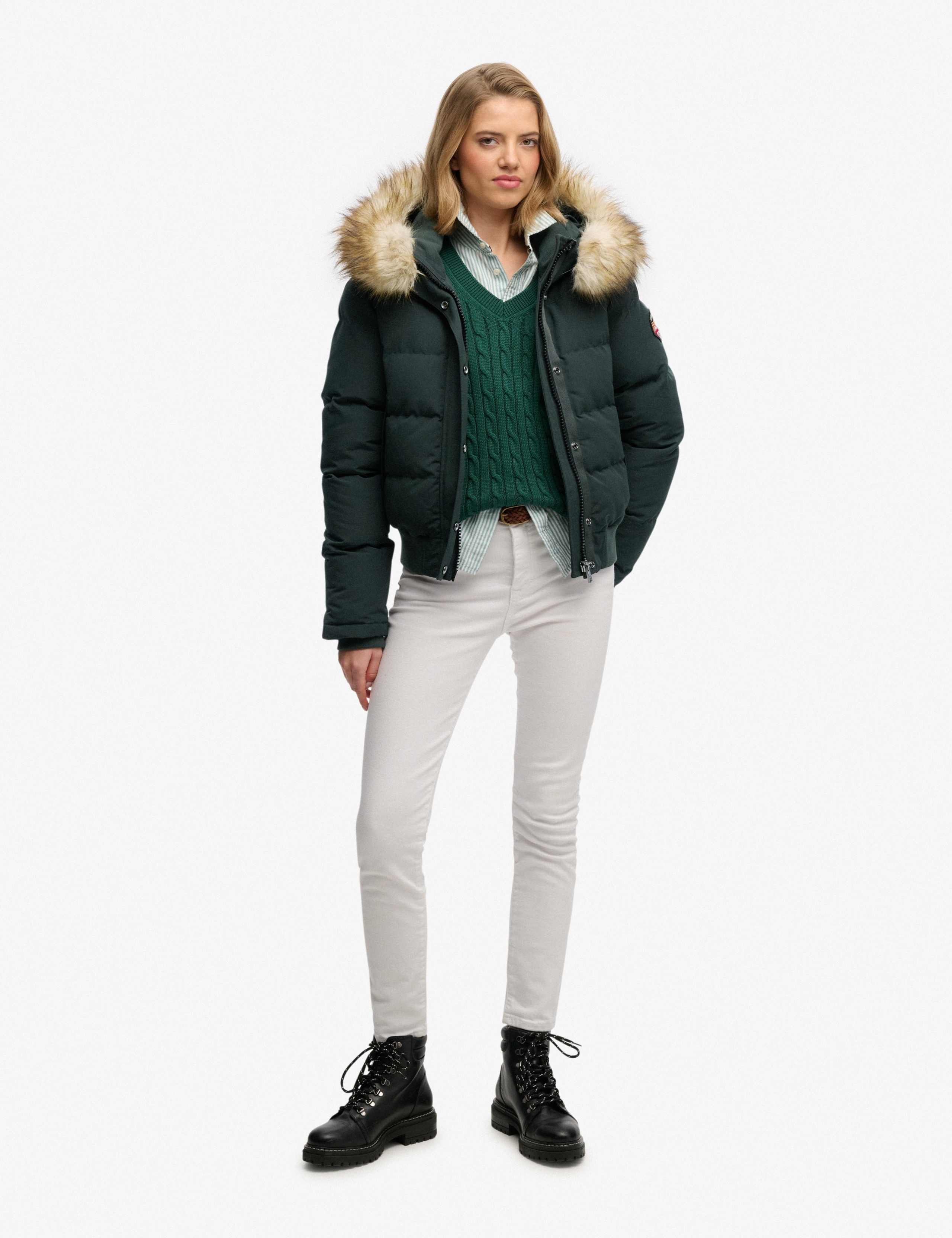 Faux Fur Trim Padded Hooded Bomber Jacket 3 of 6