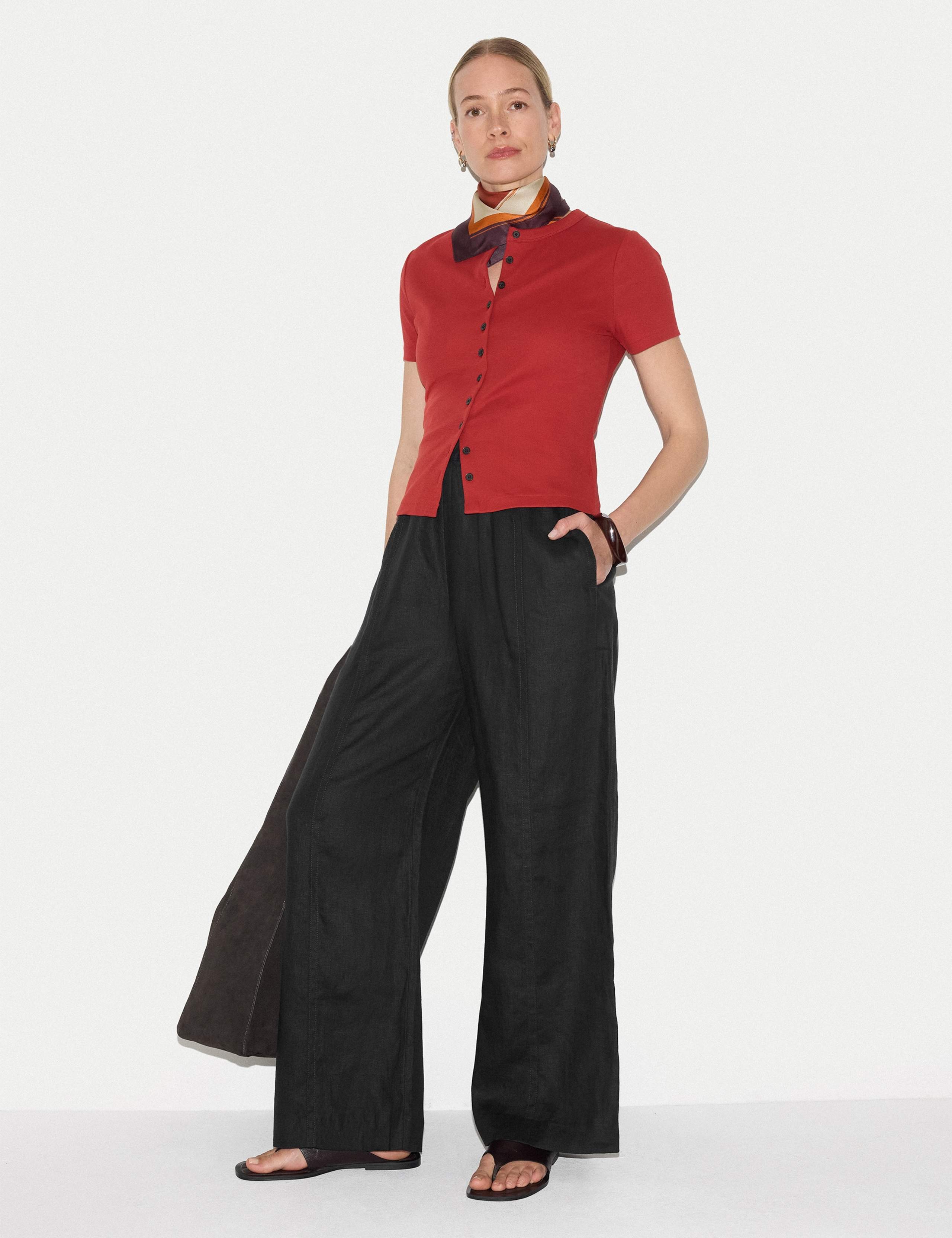 Pure Linen Elasticated Waist Wide Leg Trousers 3 of 5