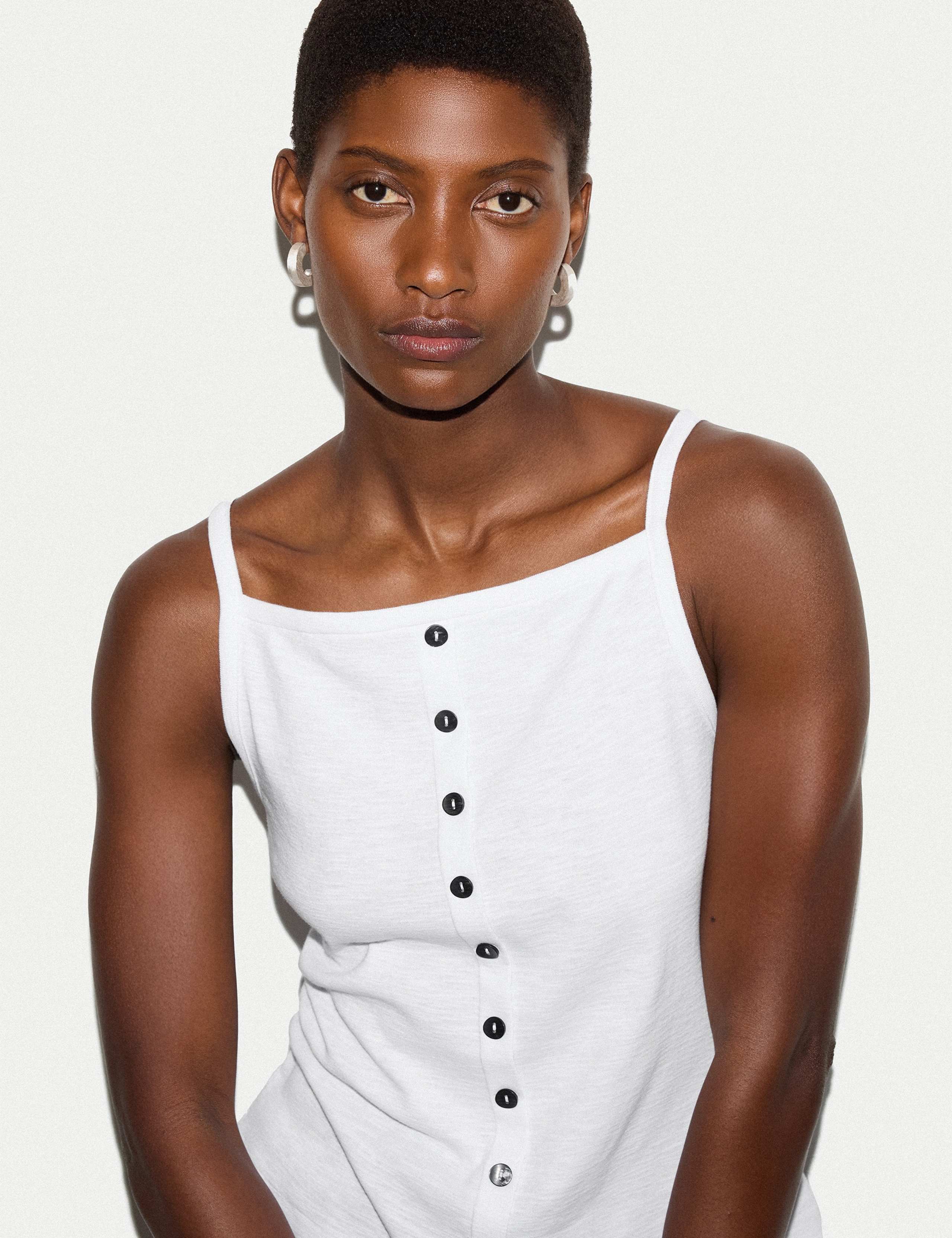 Pure Cotton Button Square Neck Cami 3 of 5