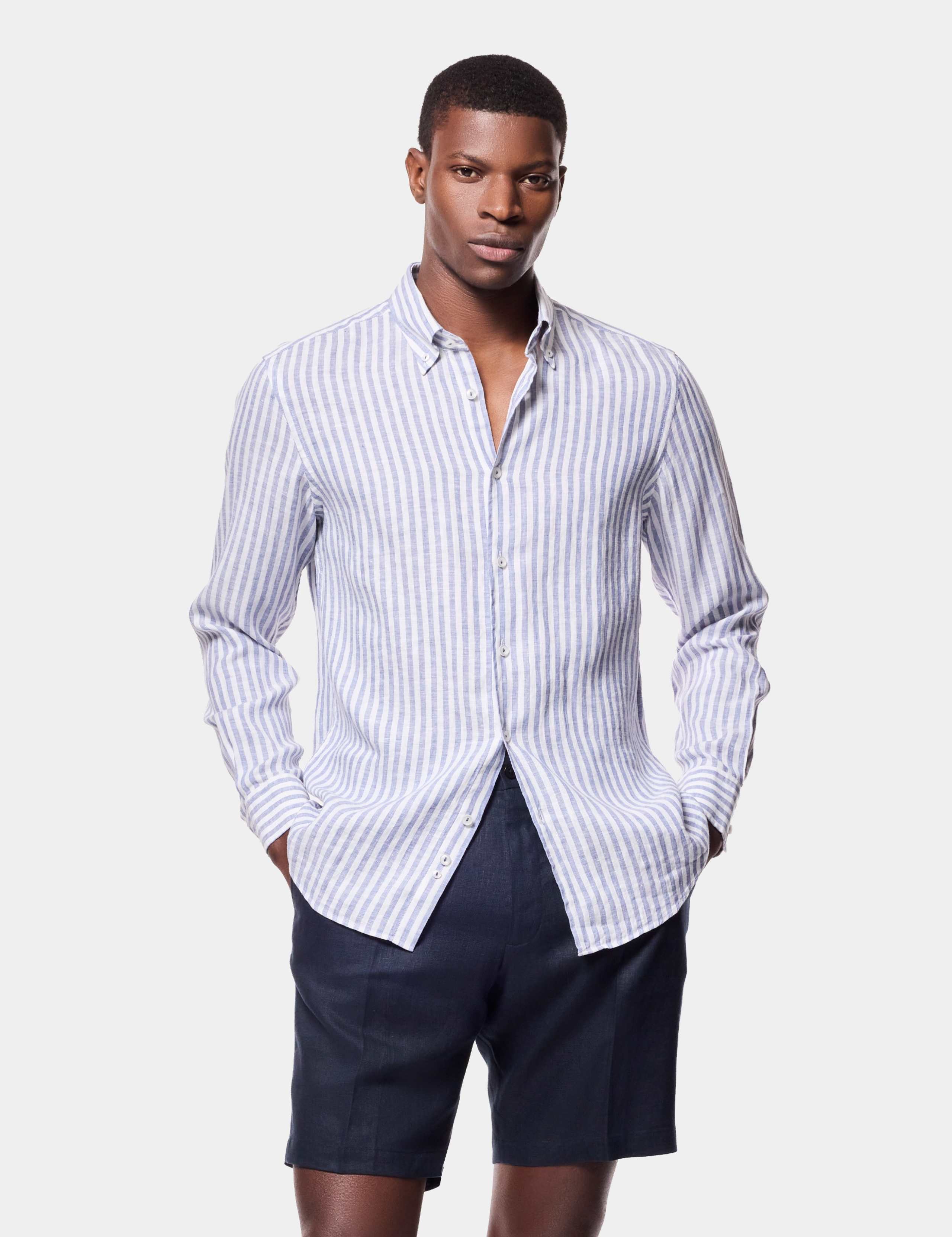 Slim Fit Pure Linen Striped Shirt 2 of 4