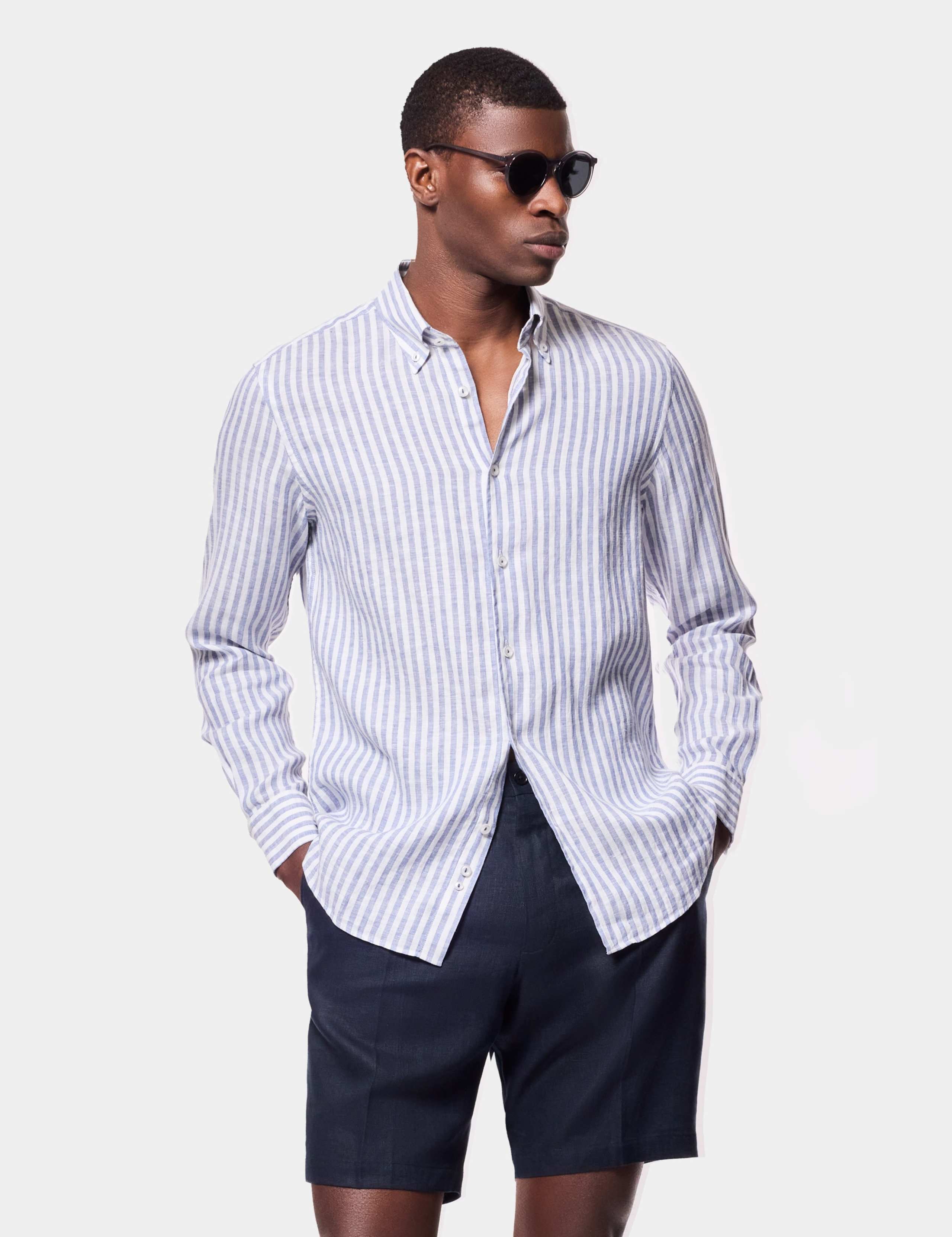 Slim Fit Pure Linen Striped Shirt 4 of 4