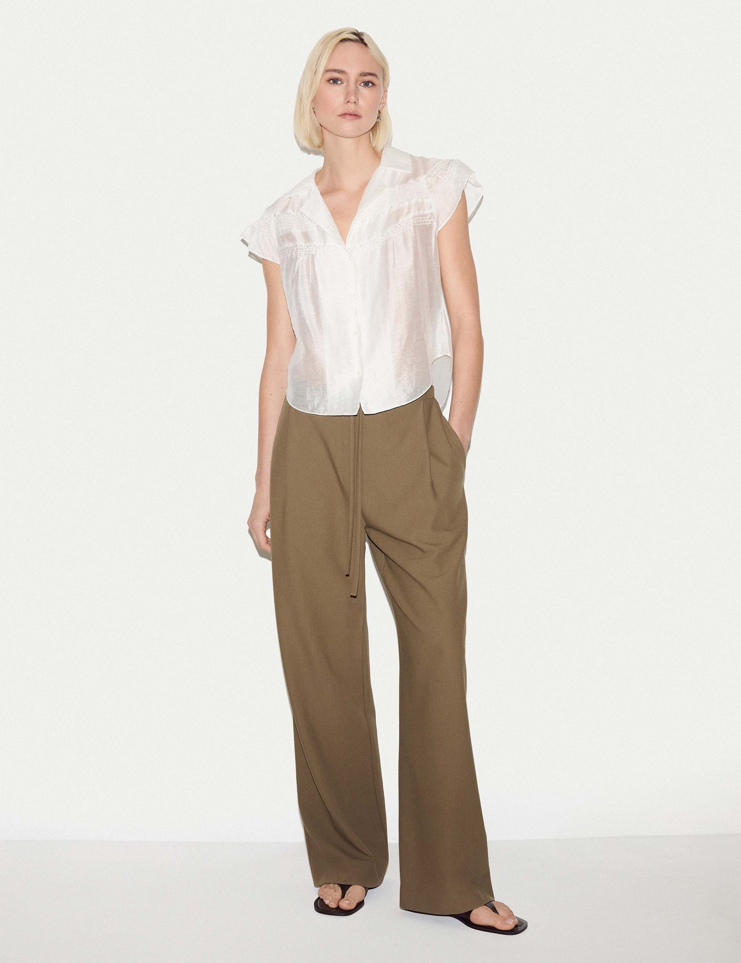 Lyocell Blend Collared Smocked Blouse 2 of 5